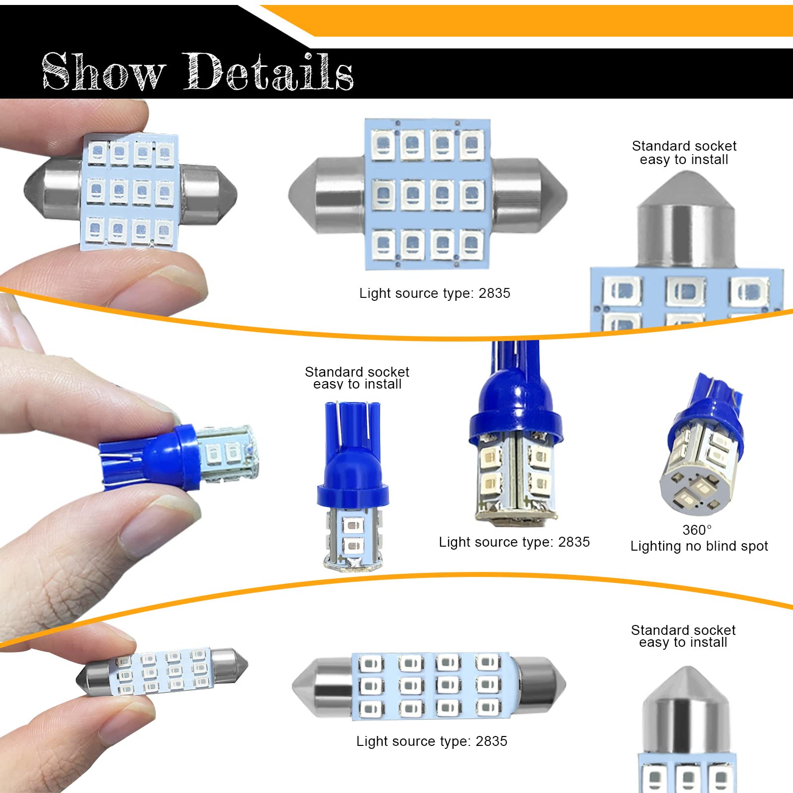 Yogeier Car Led Bulb, Car Led Combination Set Of 24 Sets, Used For Car Interior Lights, Indoor Map Dome Lights, Trunk Lights, Li