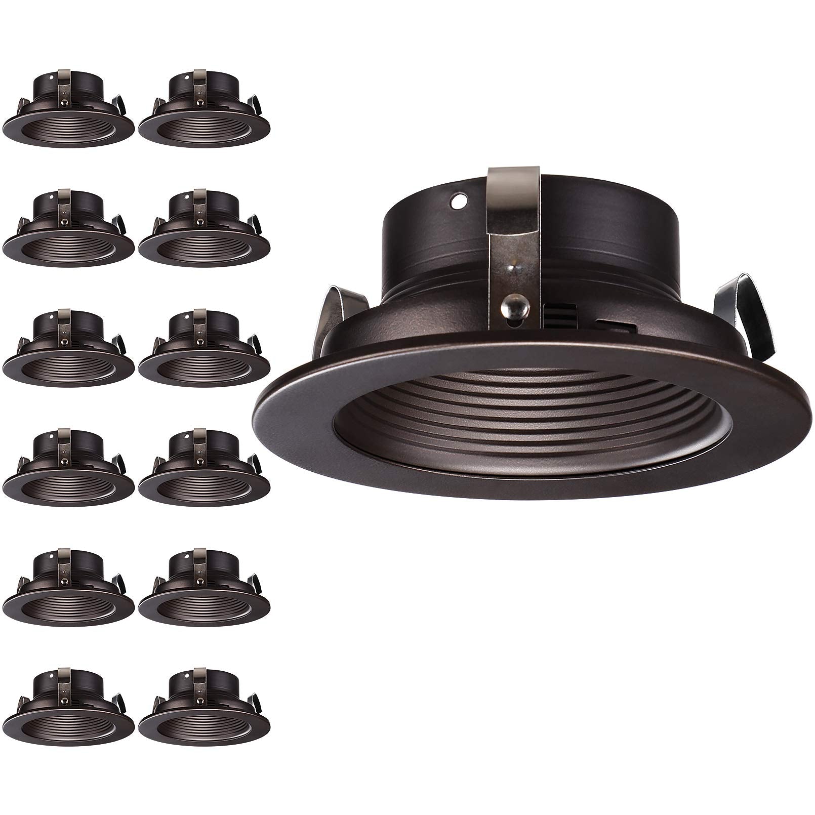 Torchstar 12-Pack 4 Inch Rosewood Decor Recessed Can Light Trim, Metal Step Baffle Trim, Fit Halo/Juno Remodel Recessed Housing, 4 Inch Light Trim For Par16, Par20, Br20, Oil Rubbed Bronze
