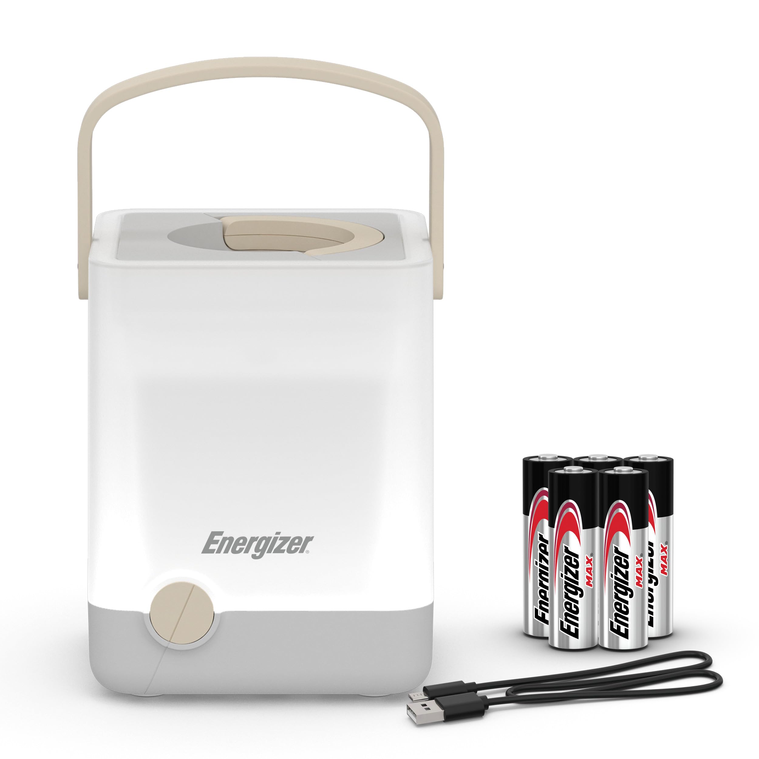 Energizer LightxPower Cube Camping Lantern, X1000 Lantern Dual Power Rechargeable and AA Battery, IPX4 Water Resistant