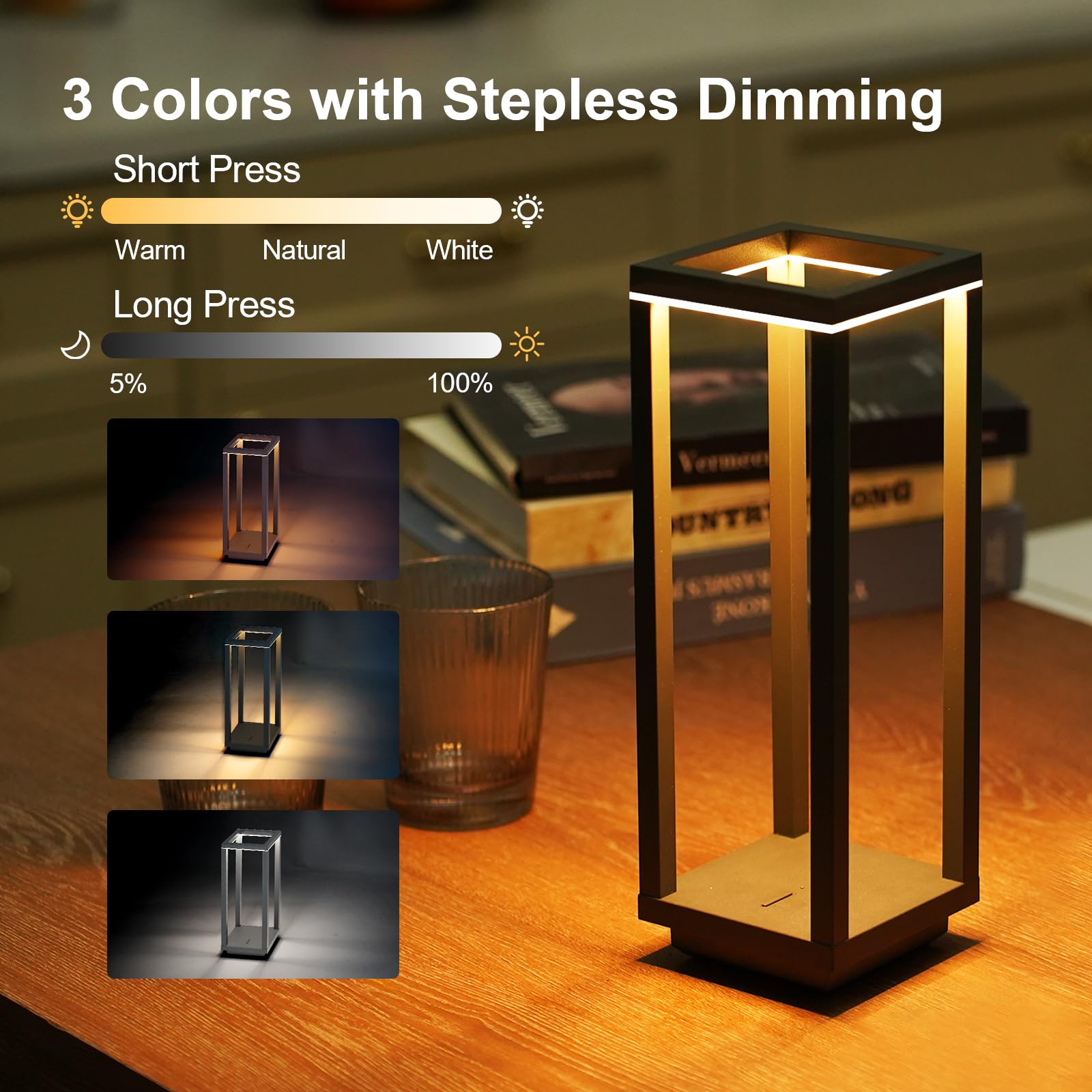 Halostorms Cordless Table Lamp 4 Pack, IP55 Waterproof, 60h Runtime, Rechargeable, Black, Small, Model TBL054