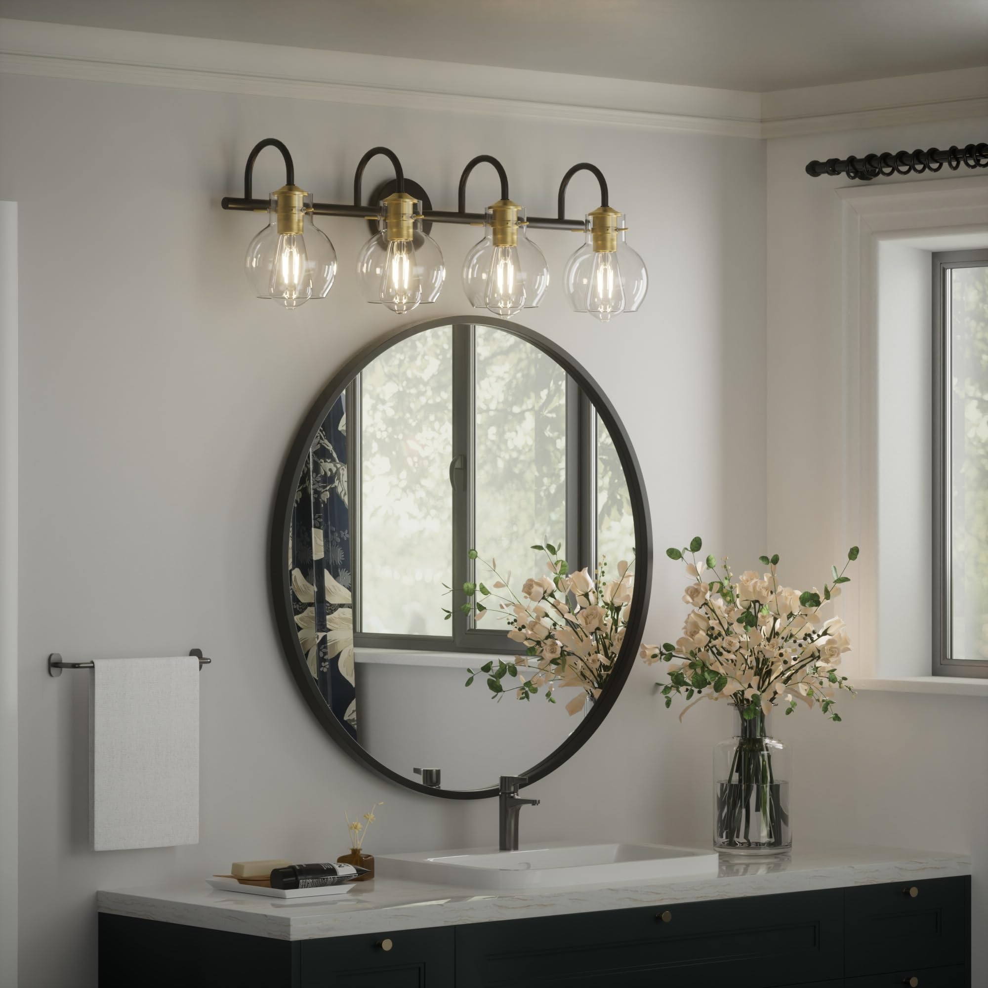 PRIMEPLUS Bathroom Vanity Lighting Fixture, 4 Light, Brushed Gold & Black, Metal, Model YS02V-VG5