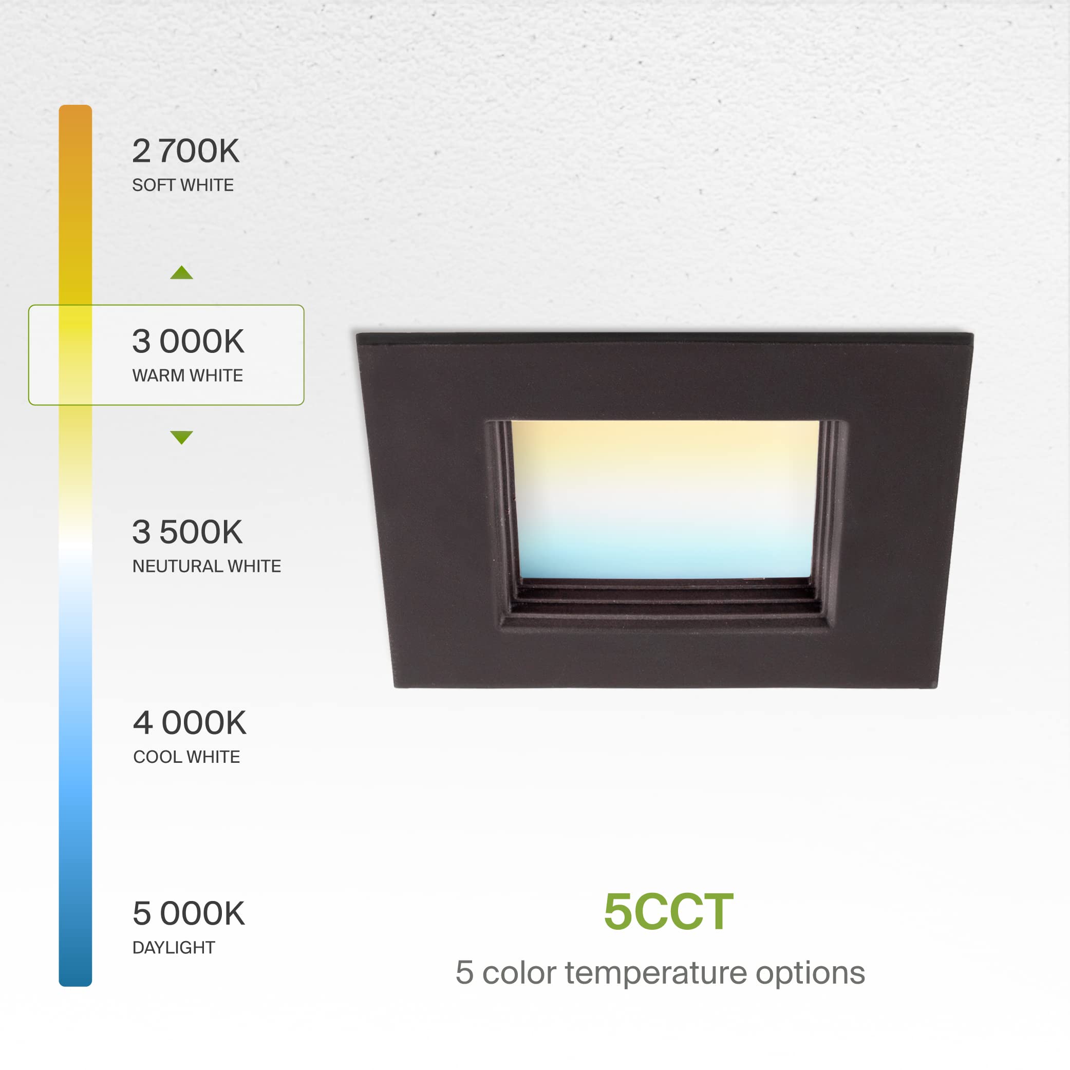 Asd Bronze 4Inch Recessed Lights Square Retrofit Trim 9W 5Cct 2700K 3000K 3500K 4000K 5000K Color Adjustable 709Lm Dimmable Can