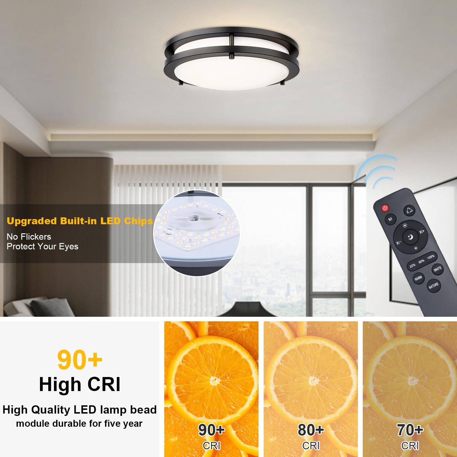Kalium Led Ceiling Light With Remote 2 Pack 14 Inch Flush Mount Ceiling Light Fixture, 24W 3000K-6000K Adjustable Color Temperat