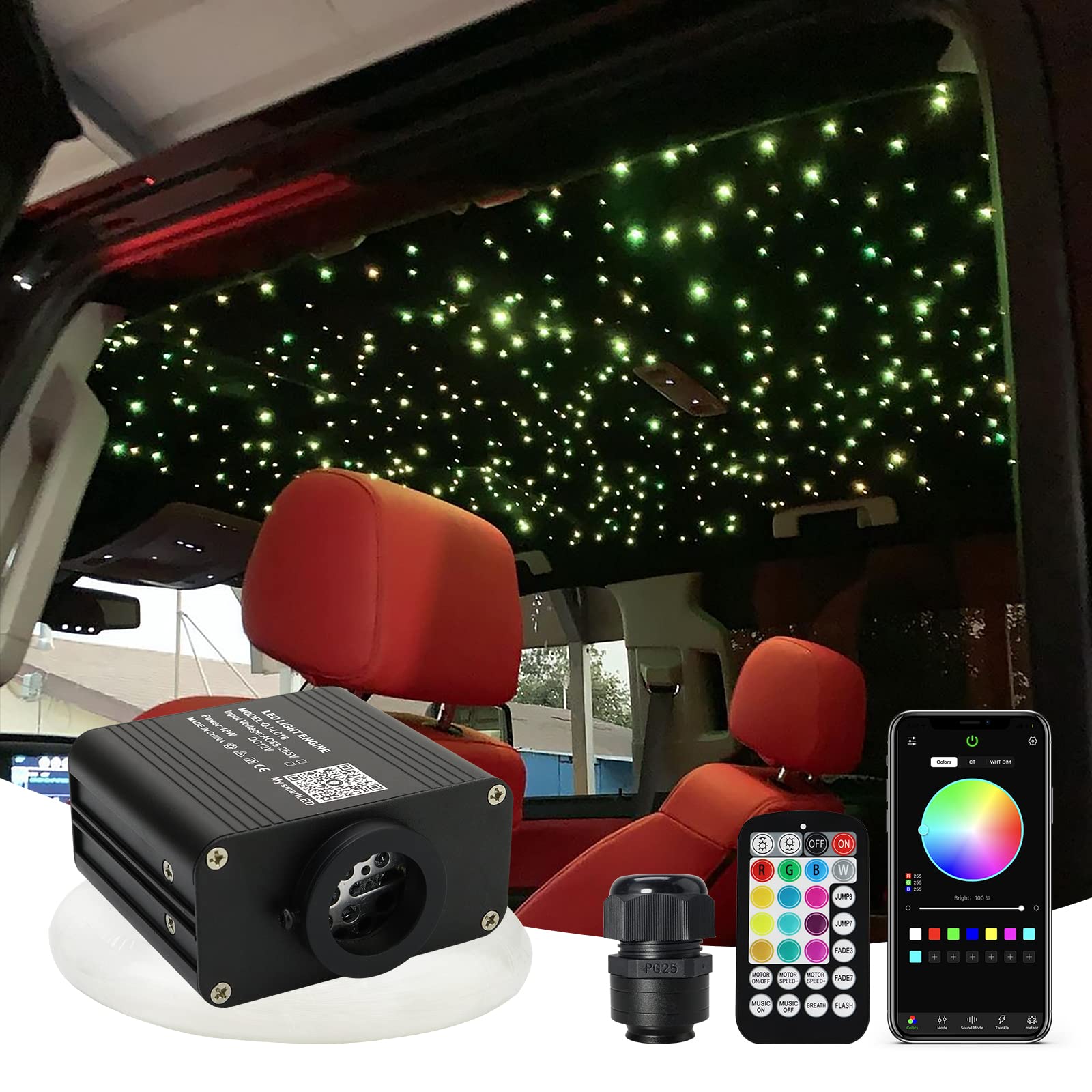 Amki Updated 16W Rgbw Fiber Optic Light Twinkle + Music Mode Mixed 295Pcs 9.8Ft Cables App Remote Sound Control Car Home Starlig
