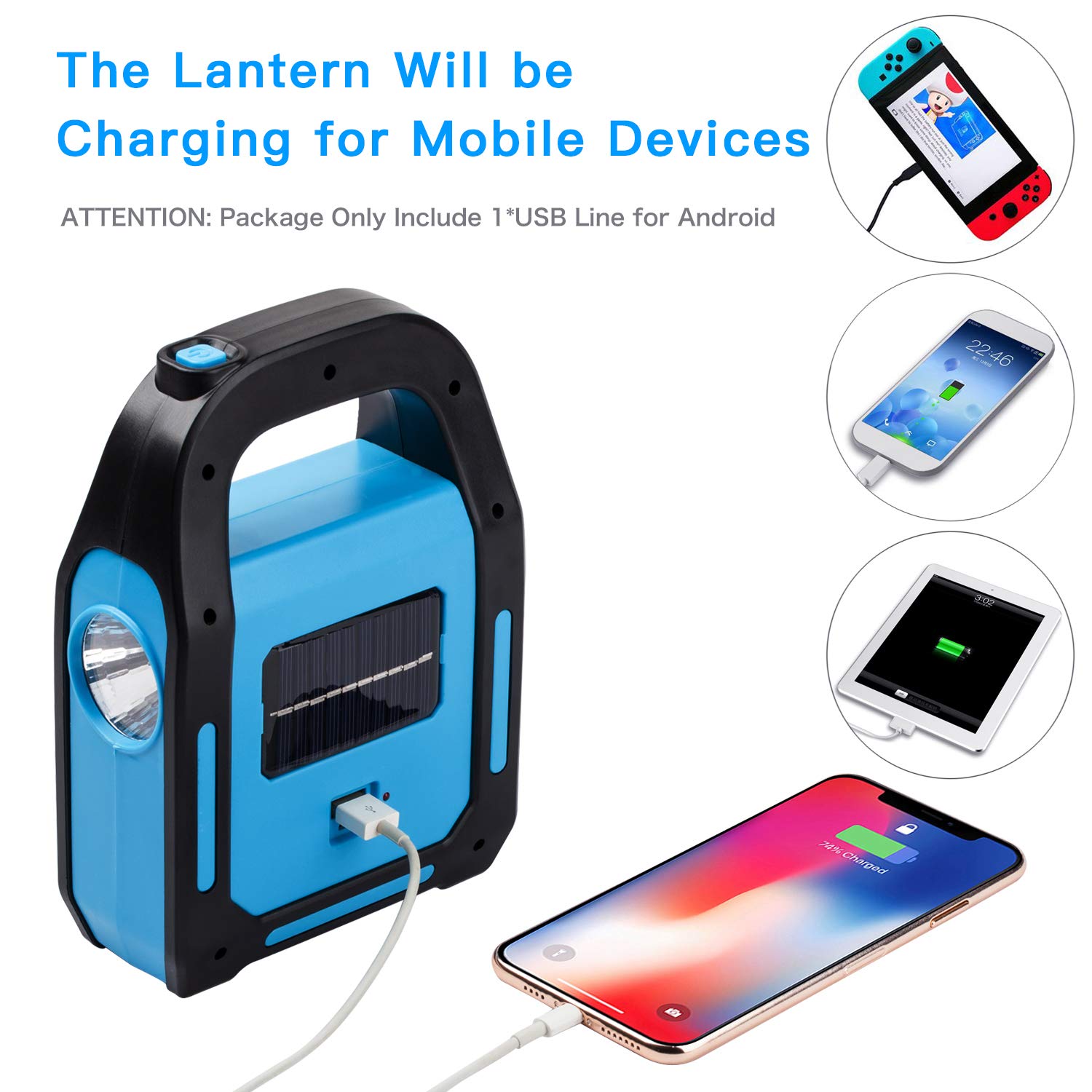 Tansoren 3 In 1 Solar Usb Rechargeable Cob Led Lantern - Waterproof Emergency Flashlight