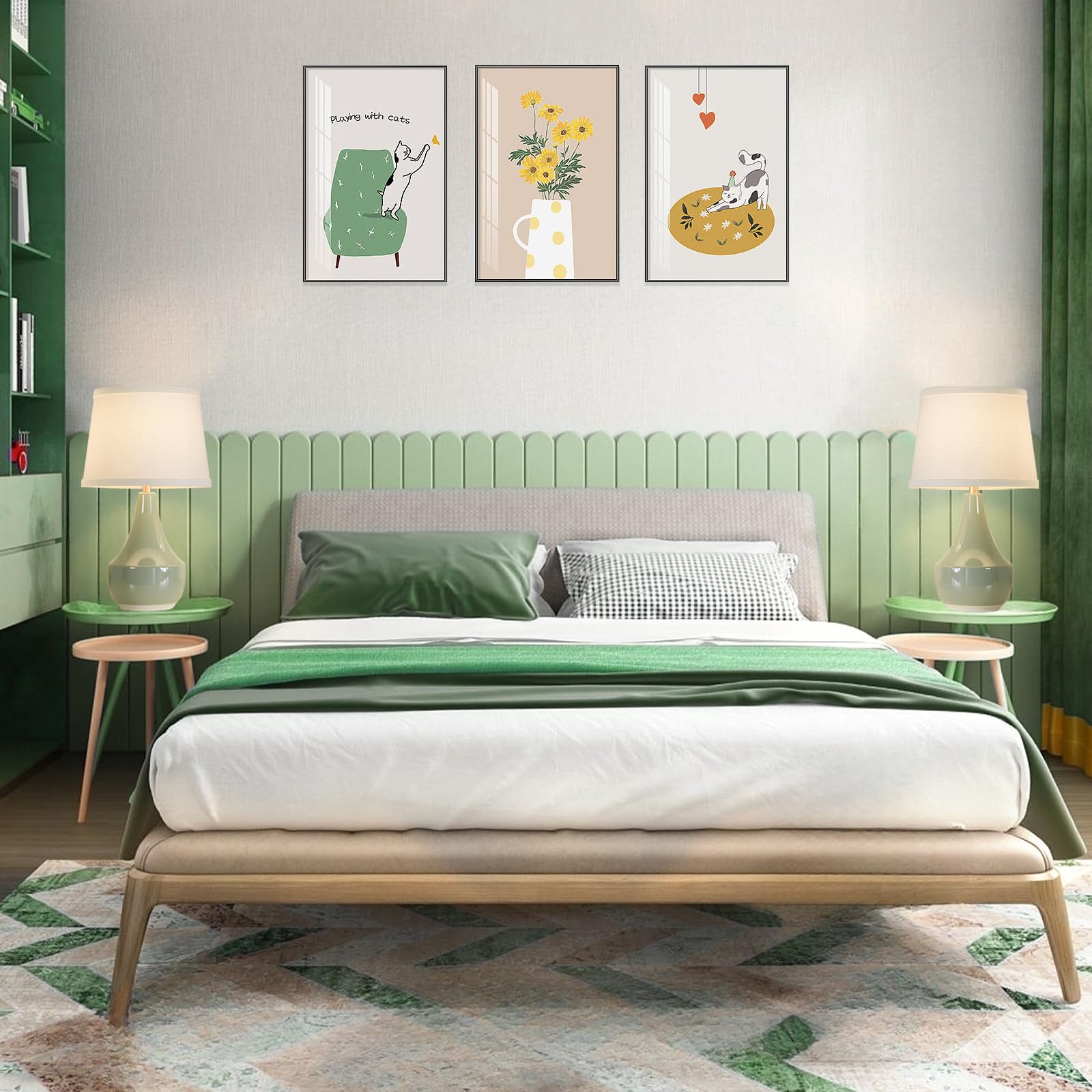 GyroVu Table Lamp Set of 2, 18.63” Ceramic, Sage Green with White Lampshade, Modern Nightstand Lighting for Living Room & Bedroom