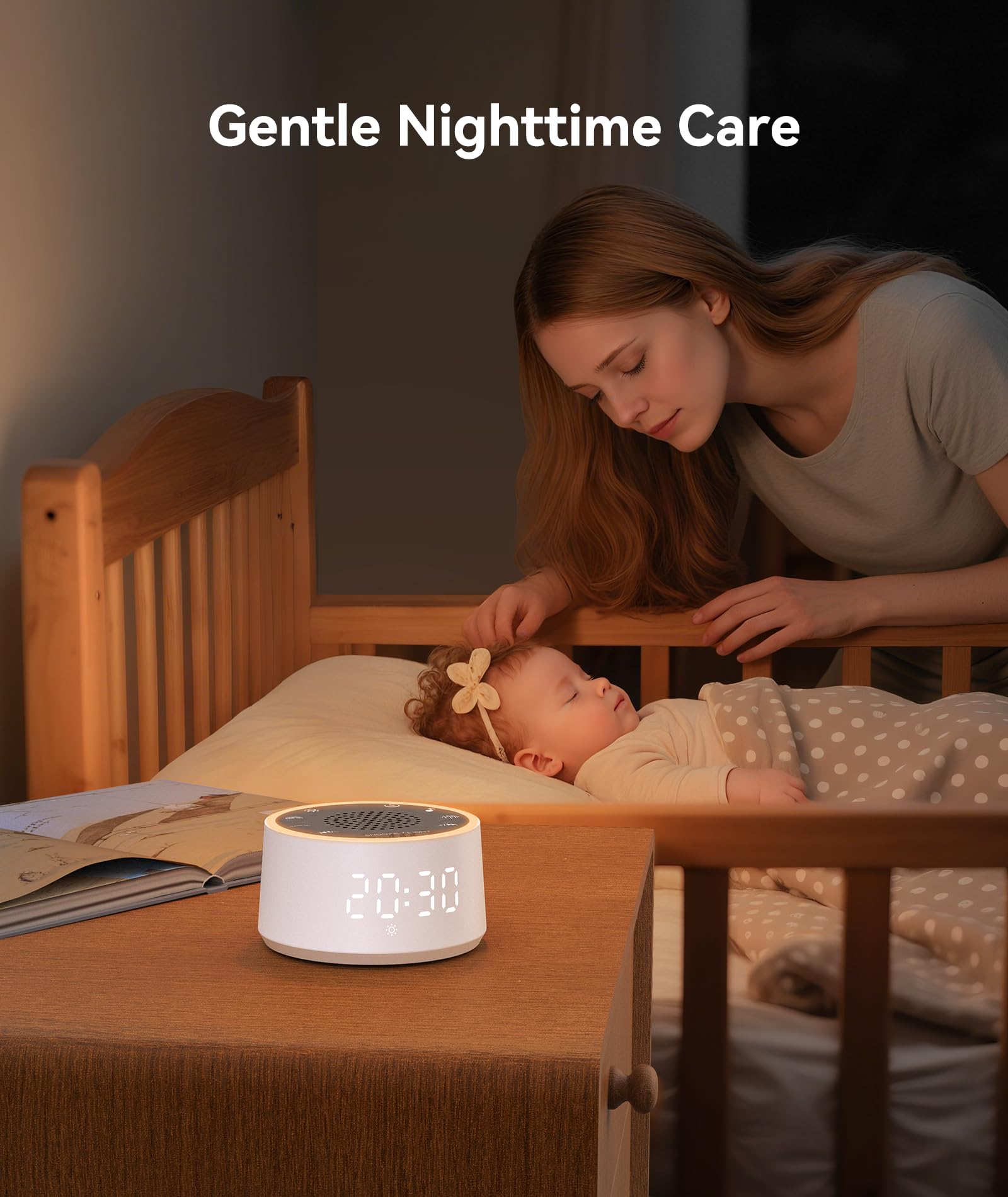 Dreamegg Sound Machine With Nursery Lamp - Sound Machine Baby  Soothing Sounds  Timer  Memory Function  10 Colour Night Light  White Noise Machine Alarm Clock For Newborn Baby Registry Gift  White