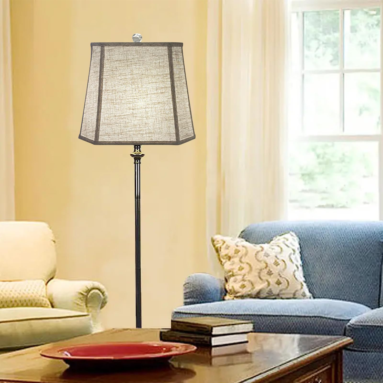 Tootoo Star Square Cut Corner Lampshade, 10X13X10.5 Inch Medium Table Lamp Shade Floor Lamp Beige Lamp Shades Natural Linen Hand Crafted, Easy Assembly Required