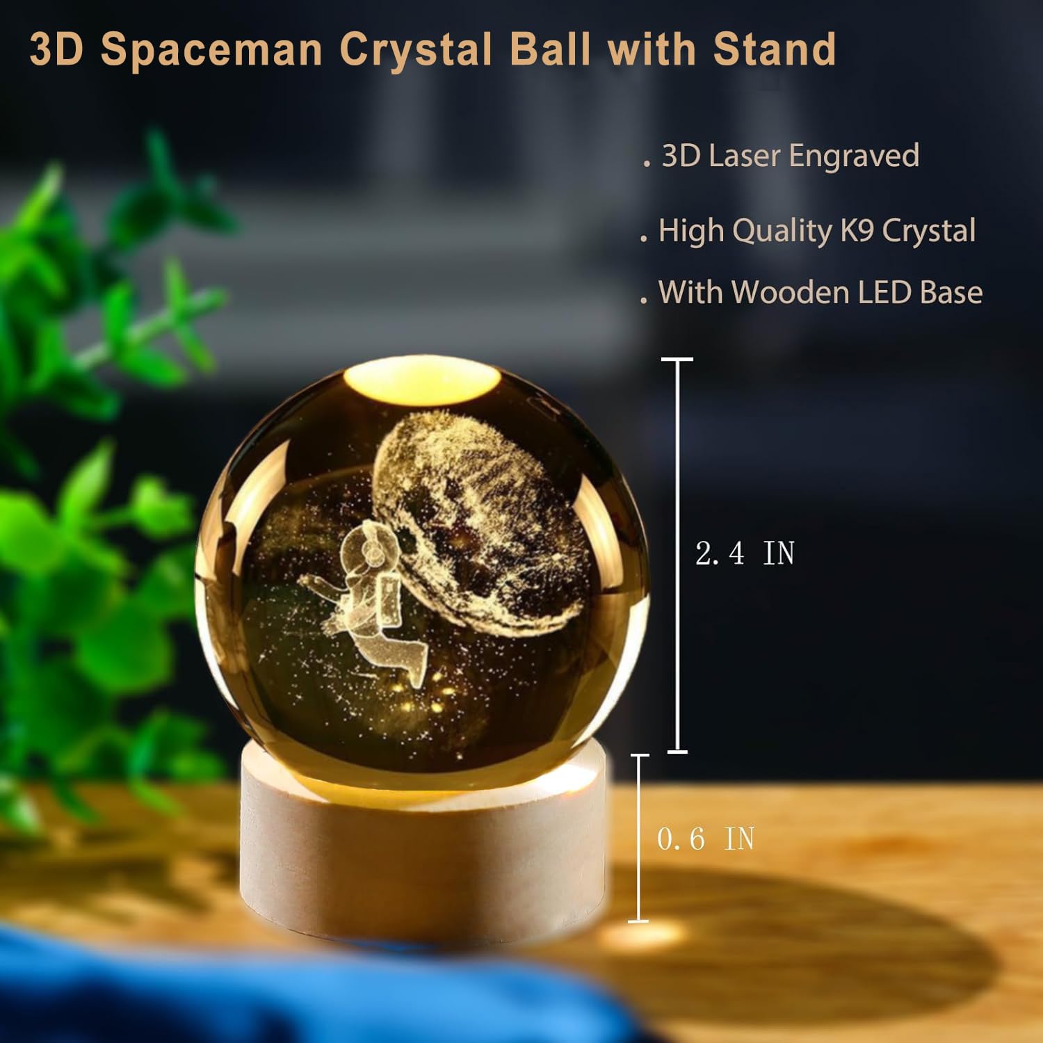 Space Astronaut 3D Crystal Ball With Led Light Stand, Universe Galaxy Glass Sphere Lamp, Decorative Glass Ball Paperweight Gift(