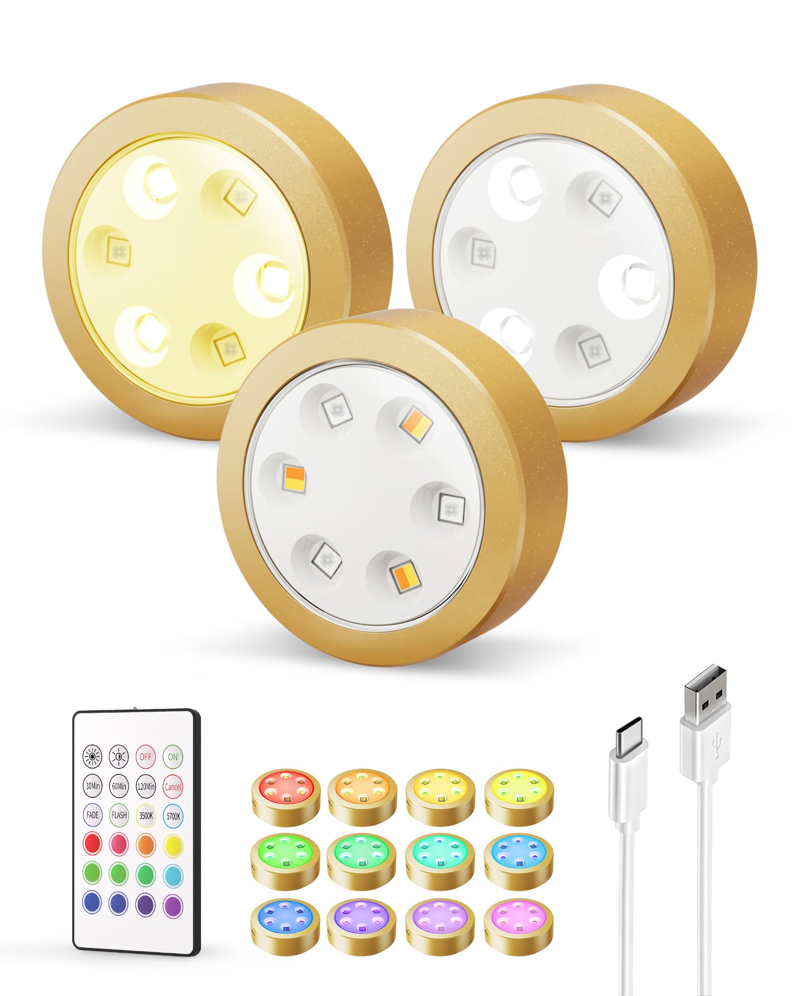 Ezvalo Puck Lights With Remote,14 Colors Rgb Under Cabinet Lighting,2000Mah Rechargeable Display Lights,Led Under Cabinet Lighs