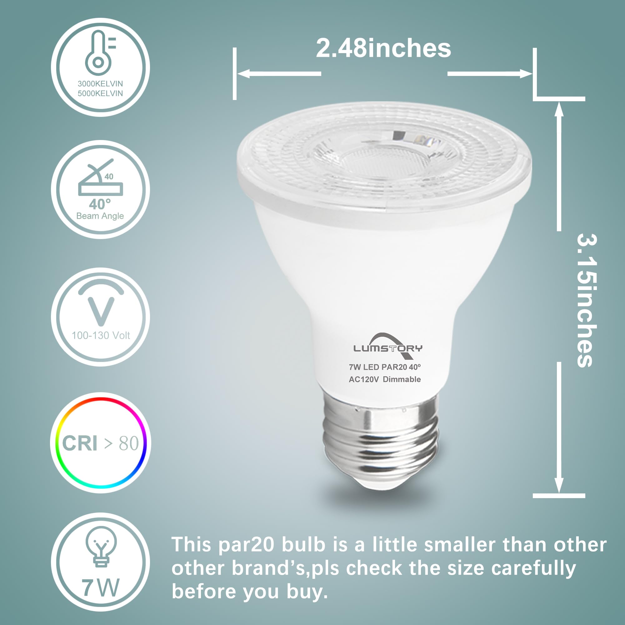 Lumstory 12-Pack Dimmable Par20 Led Bulbs, 3000K Warm White, 600Lm, E26 Narrow
