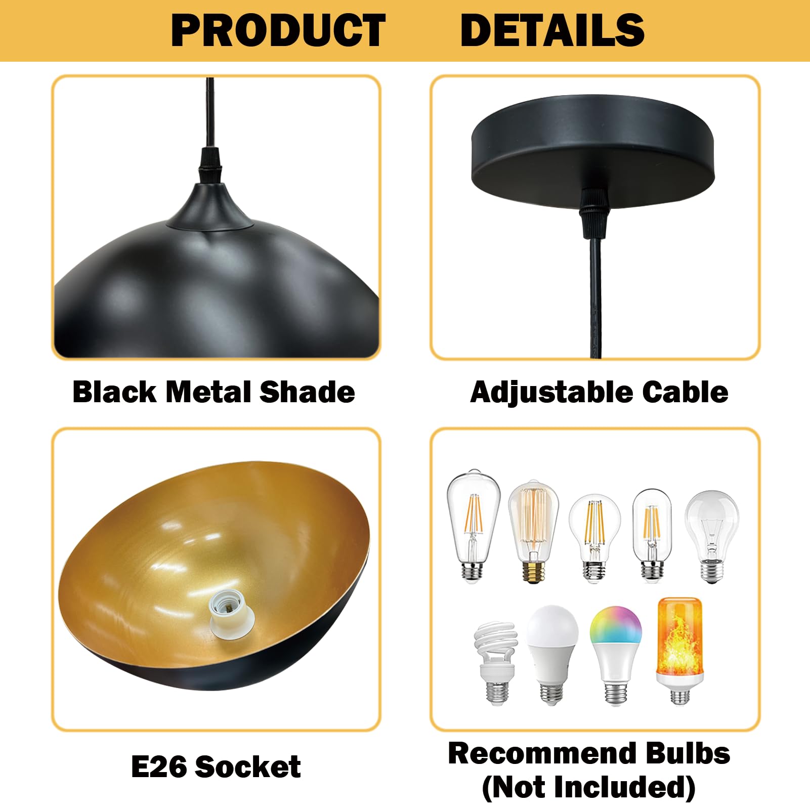 Takor 2 Pack Metal Pendant Light Fixtures, Rustic Ceiling Lights, Industrial Adjustable Hanging Lamp With E26 Base, Farmhouse Pe