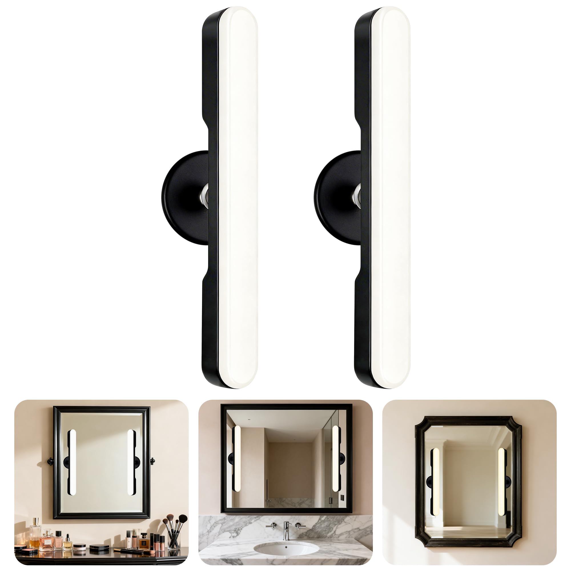 Set of 2 Wireless Vanity Makeup Lights for Mirror, Rechargeable LED Stick On Light Bar for Bathroom Mirror with Dimmable 3 CCT, 