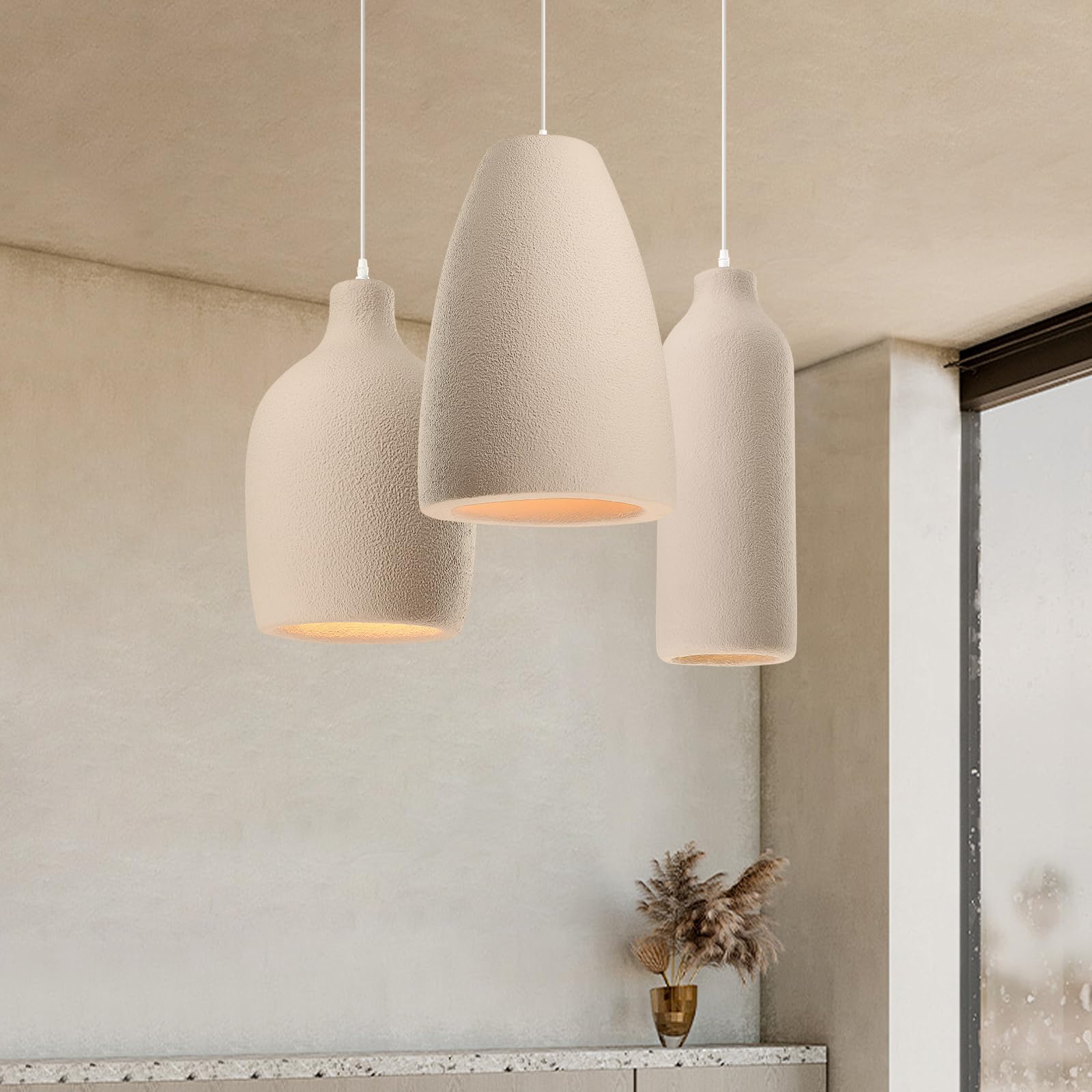 JAYMP Wabi Sabi Pendant Light for Dining Room Kitchen Island Hallway Farmhouse Hanging Lamp E26 Base Retroism Style Beverage Bottle Shape Lighting Fixture (Antique Brown A Shape  D35?H51cm)