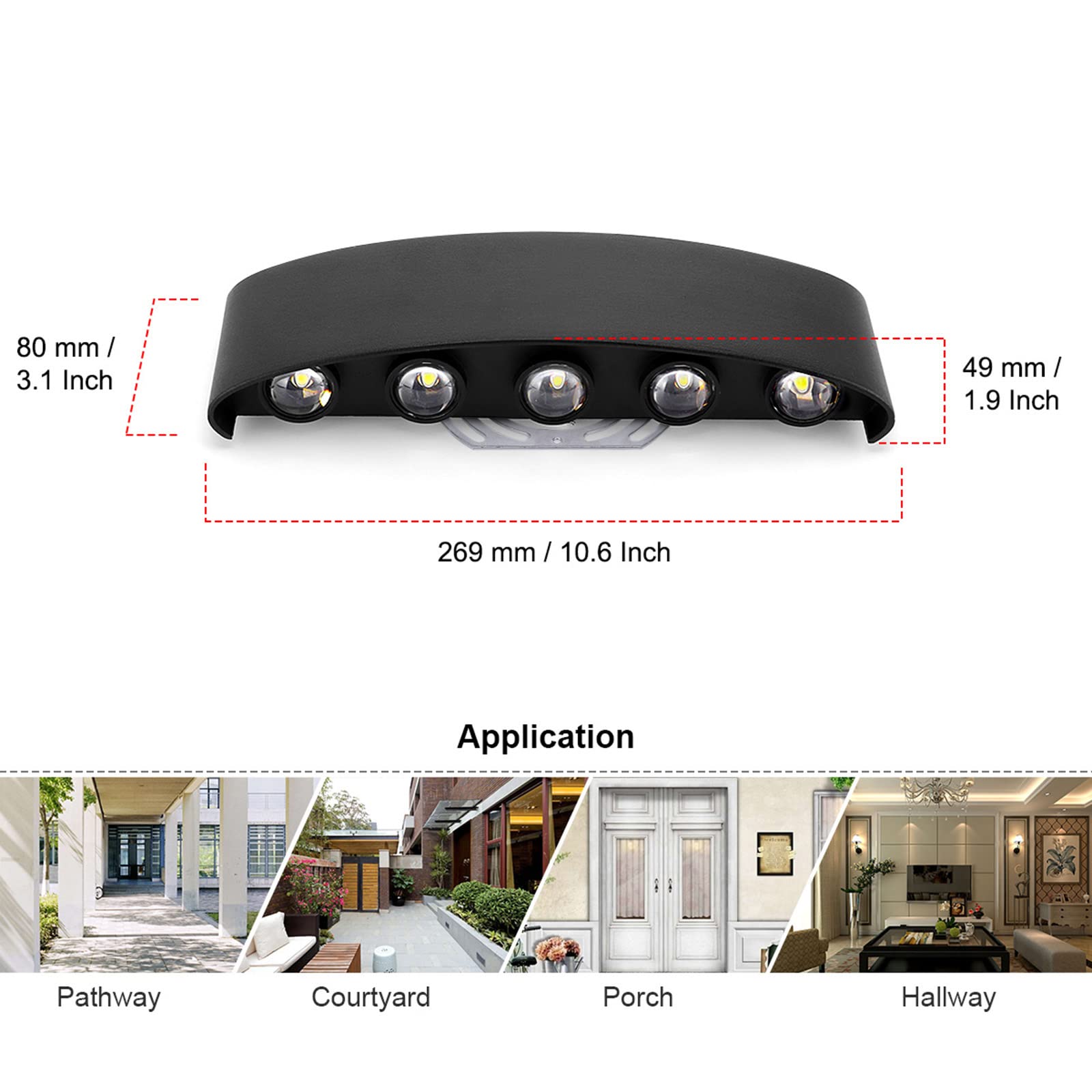 Kawell 10W LED Wall Light Sconce Up Down Aluminum Indoor Outdoor Matte Black 3000K Model 33-AU578-BK-WW