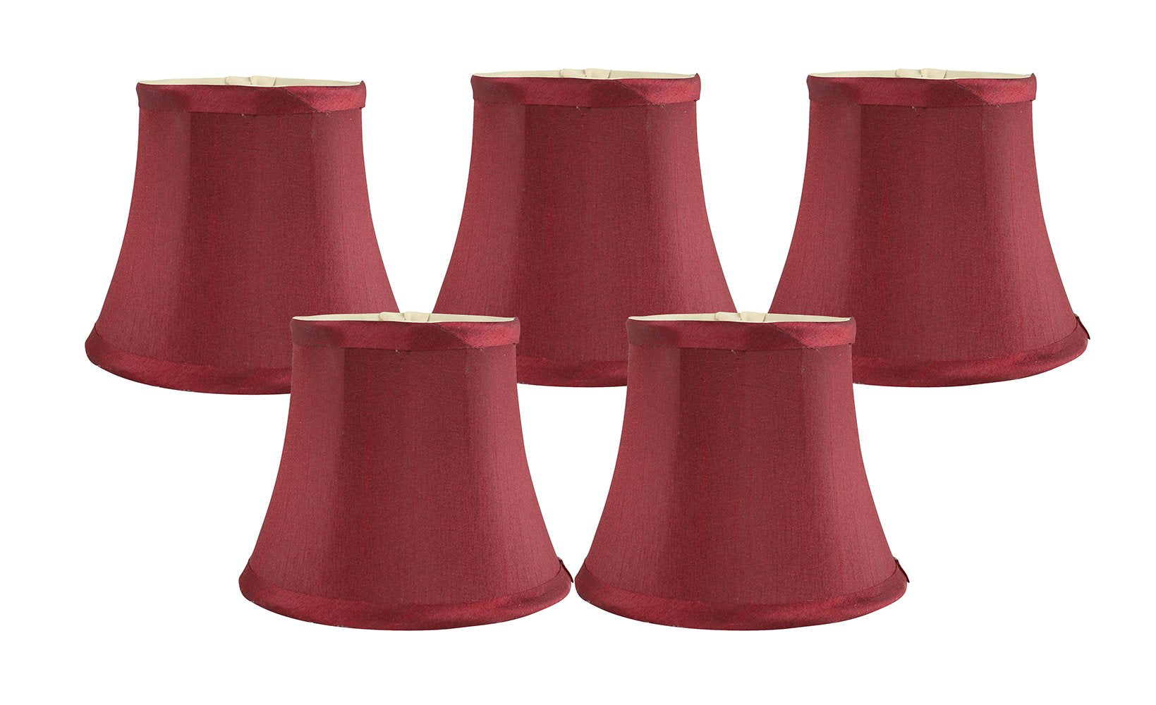 MERIVILLE Burgundy Faux Silk Chandelier Lamp Shades - Softback Bell Shape, Clip-On Fitter, Set of 5, 4inx6inx5in