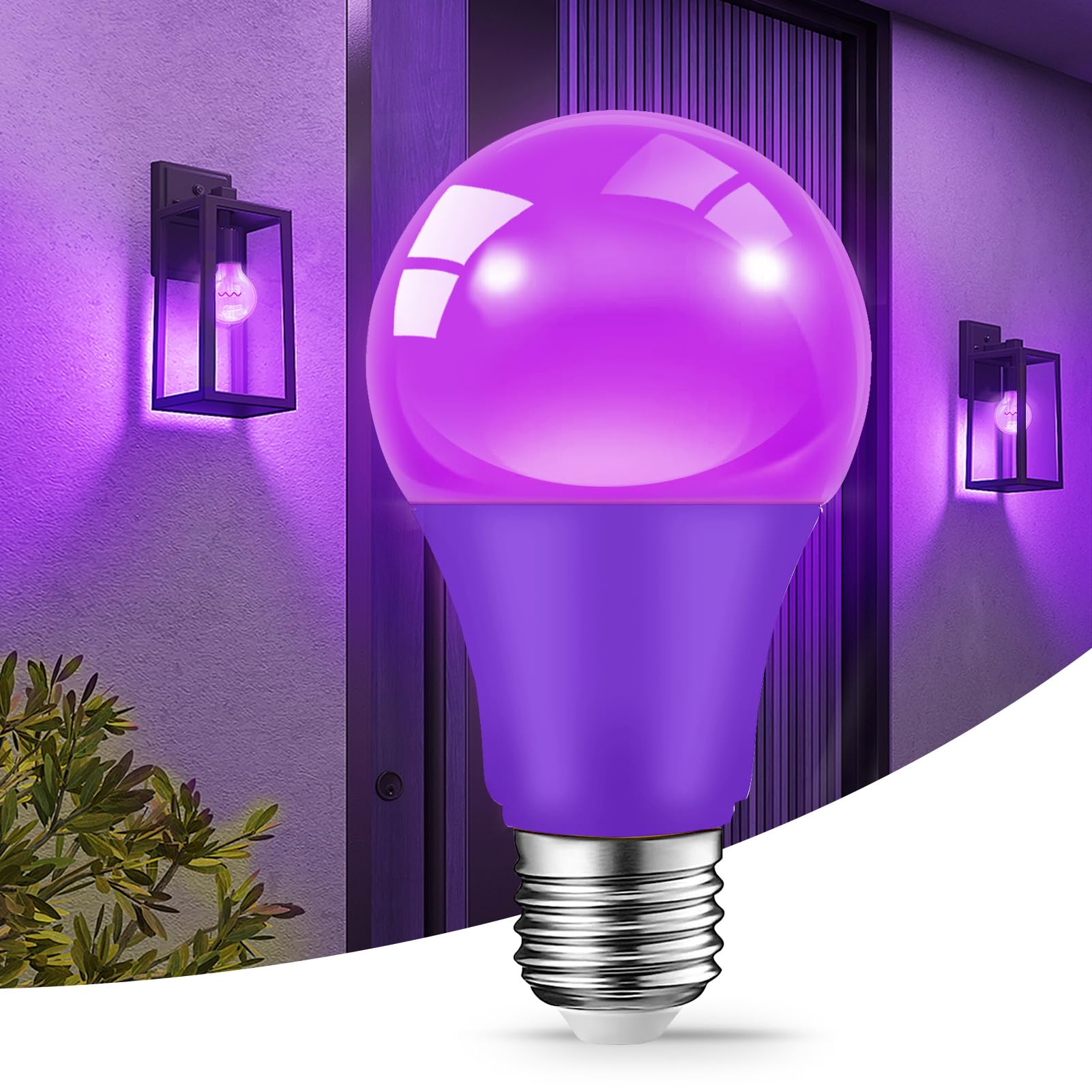 Jaheks Purple Light Bulbs For Outdoor Porch, 9W(60W Equivalent) E26 Base Led Purple Bulb For Halloween Christmas Wedding,Party,Bar,Holiday Lighting,Home Decor, 2-Pack