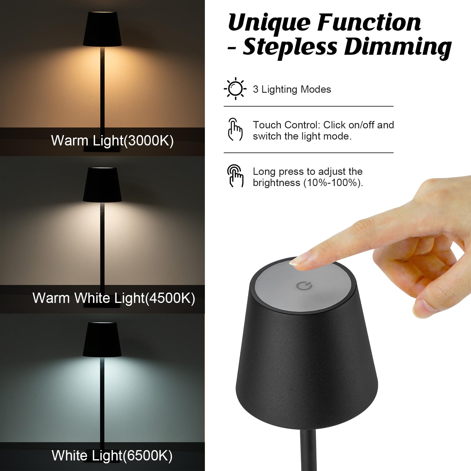 Hasun 2 Pack Led Cordless Rechargeable Table Lamp, 5200Mah Battery Operated Desk Lamp Table Light, Aluminum Shell, 3 Color Stepl