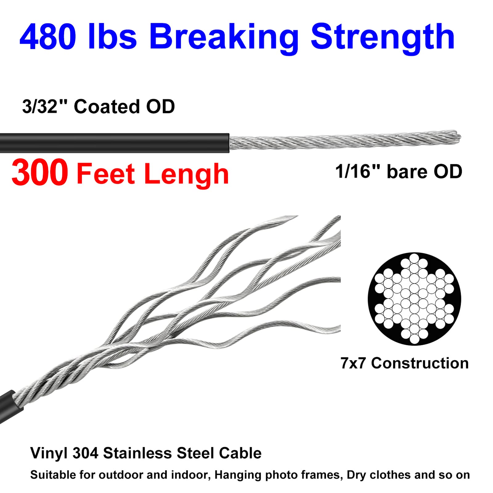 Blika 300Ft Globe String Light Suspension Kit - Stainless Steel Wire, Turnbuckle & Hooks