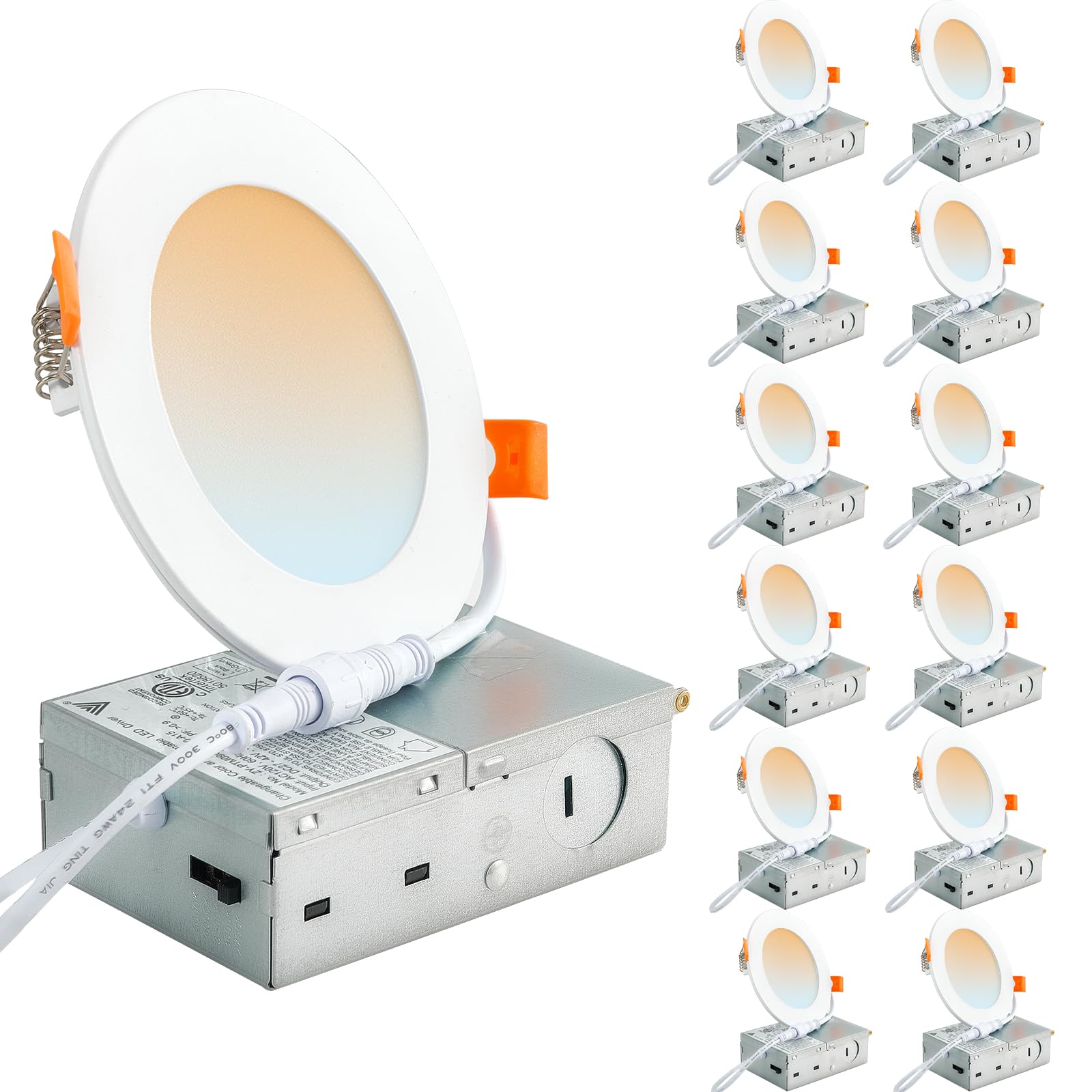 Dllt Led Recessed Ceiling Lights: 12 Pack 4 Inch 5Cct Ultra-Thin Lighting With Junction Box For Bedroom - 900Lm Brightness 9W Eq