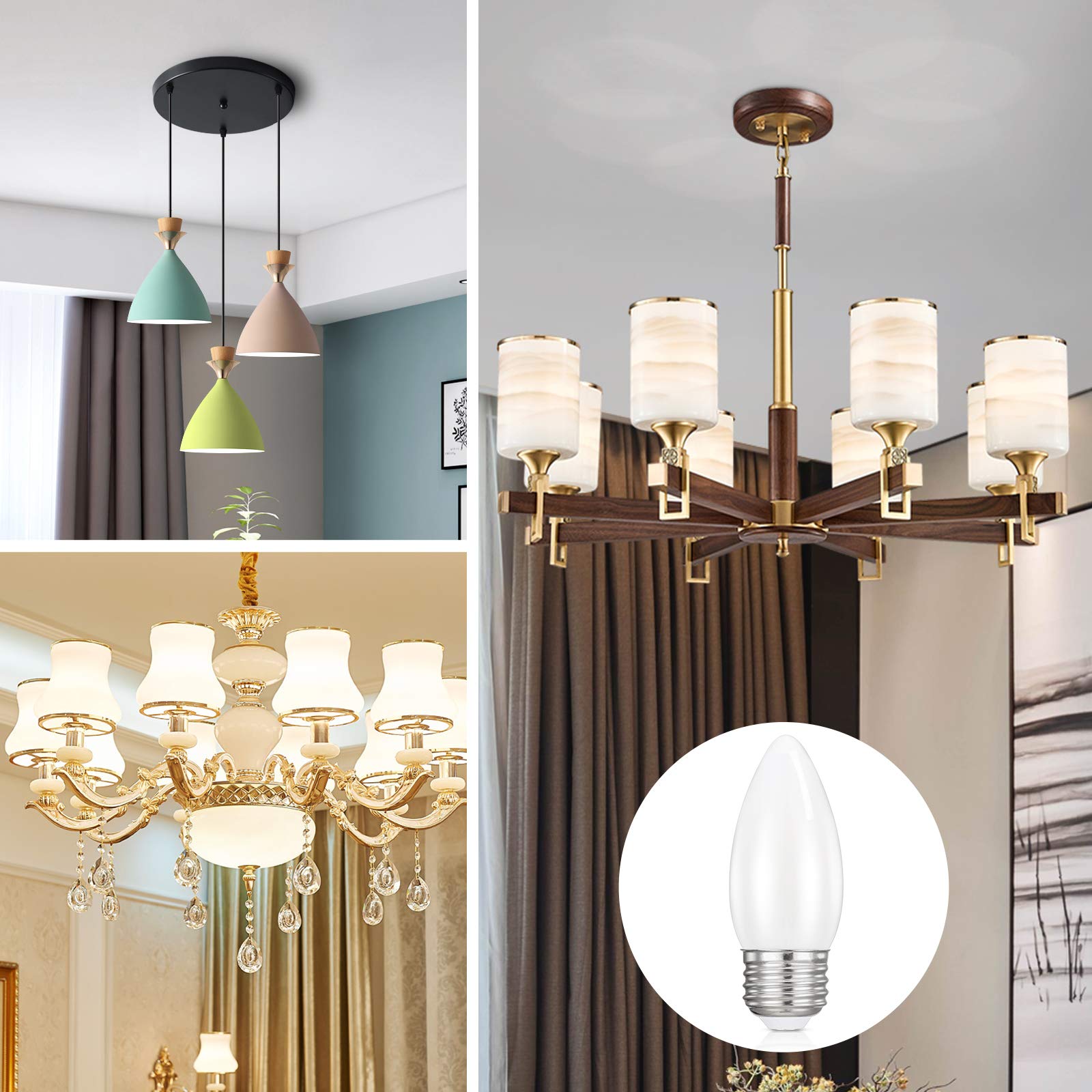 Hola Led Chandelier Bulb Dimmable Led Lamp Bulb E26 Base, 360 Beam Angle Ul Listed Warm White 2700K Led Filament Bulb, Frosted Glass, 4.5W 400 Lumens, 6 Pack
