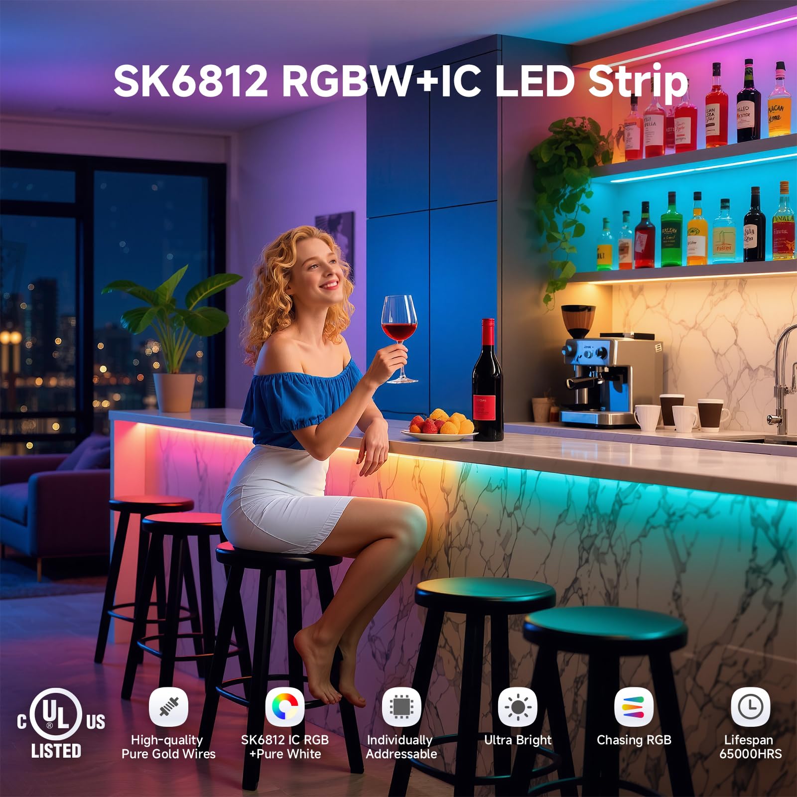 Btf-Lighting Sk6812 Rgbw Dream Color Led Strip, 16.4Ft, 60 Leds/M, Ip65 Waterproof, Black Pcb, Rgb + Natural White
