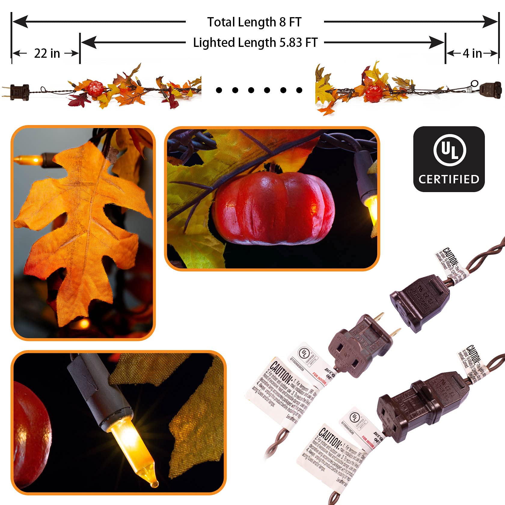 TIGOMOOV Fall Maple Leaf String Lights, 5.83FT Nylon, 120V, 35 Bulbs, Outdoor Thanksgiving Decor, Orinal-Pear Yellow