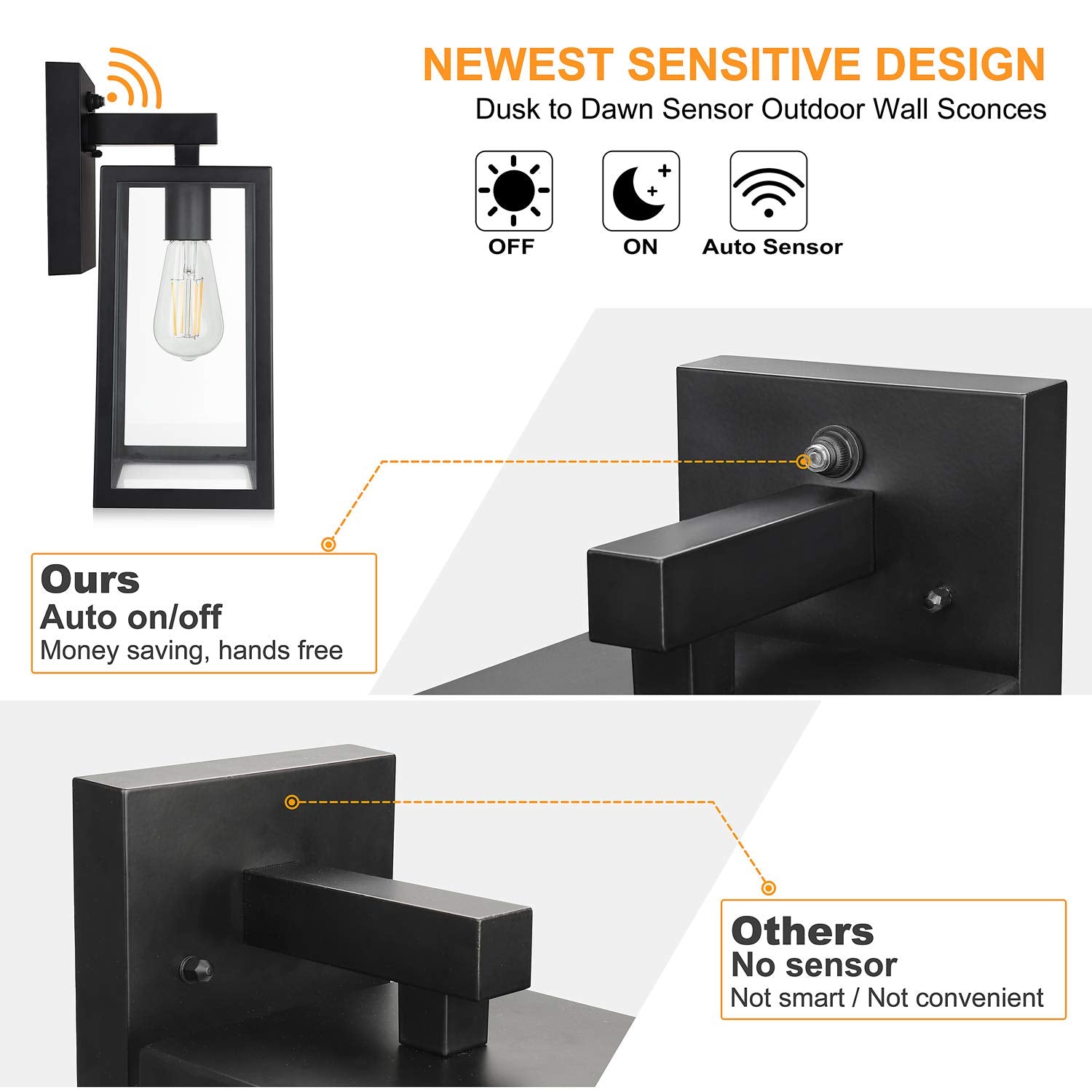 Shine Hai Dusk To Dawn Sensor Outdoor Wall Sconce, Extra Large Exterior Lantern Fixture With E26 Base, Wall Mount Waterproof Lam
