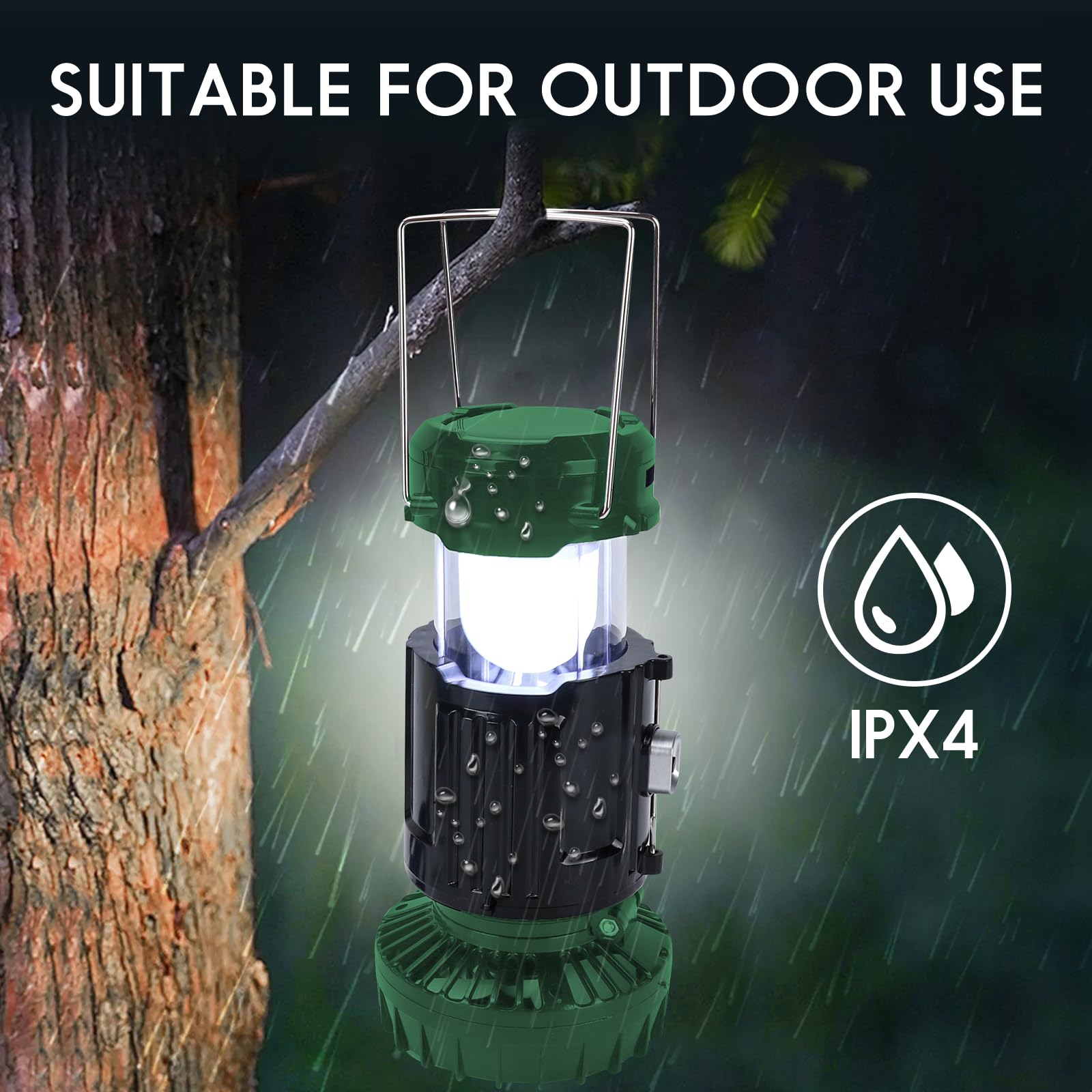 BUGPASS Solar Camping Lantern with Fan, Rechargeable, Lightweight, Green, Model: Lanterns for Power Outages