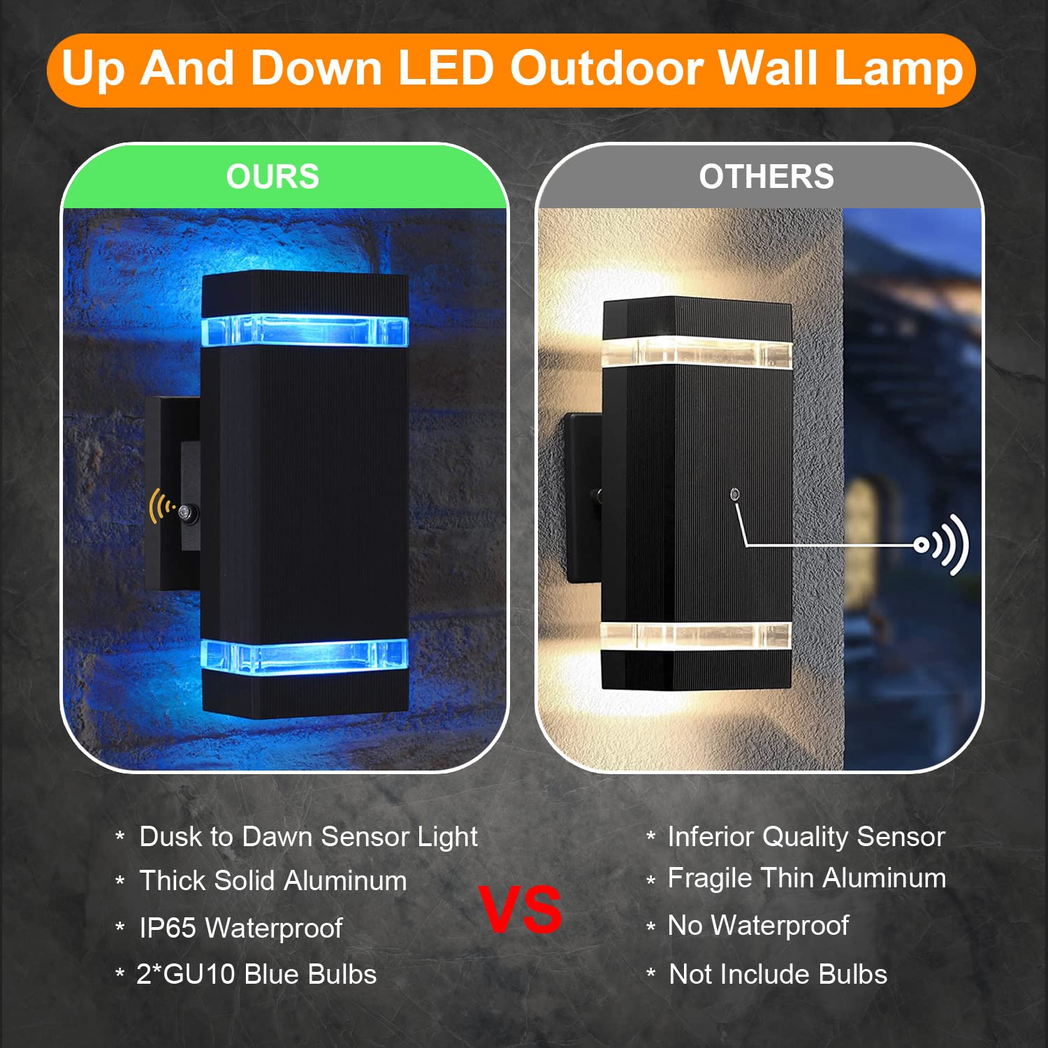 iYogaled Outdoor Wall Sconce, Up Down Lighting Fixture, Medium Size, Aluminum, Mix Color (Red, Green, Blue), Model ROSY11, 3 Pack