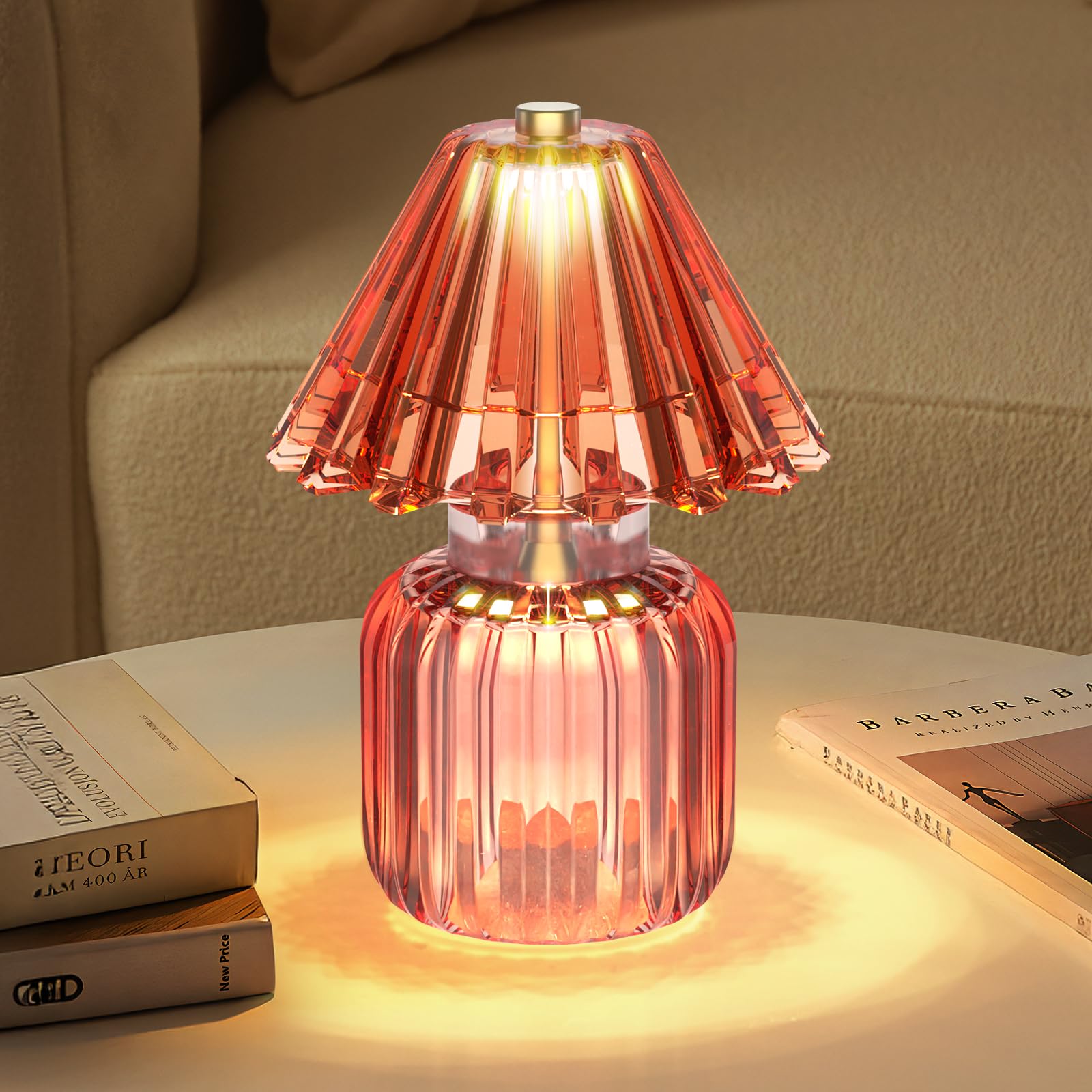 SisiHokai Small Battery Operated Lamp with Timer  Tiny Cordless Glass Table Lamp for Home Decor  Kitchen  Bathroom  Birthday Gift for Women  Jelly Red