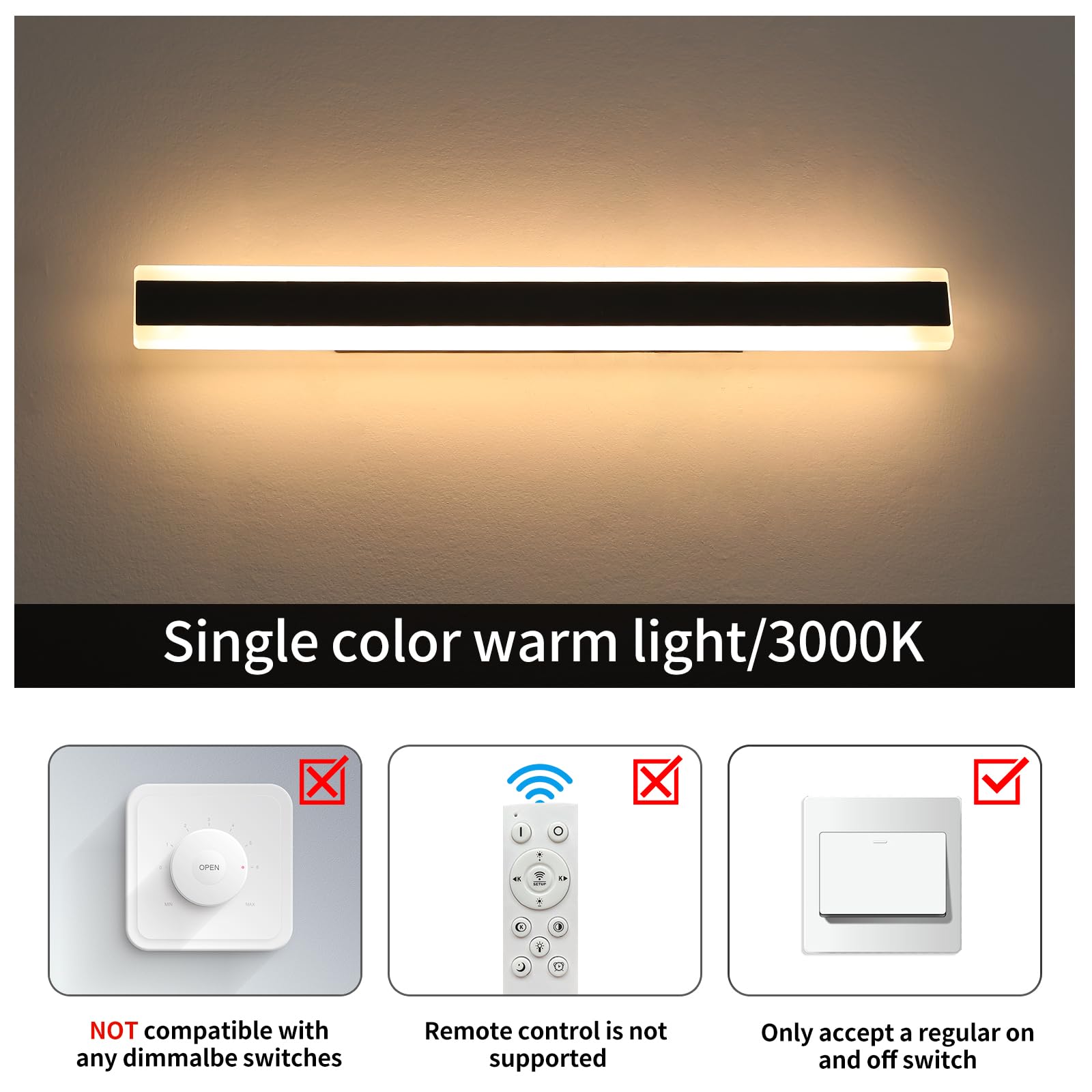 Daoseolo 2 Pack Exterior Wall Light Fixture, 59Inch Modern Outdoor Wall Sconce, Ip65 Waterproof, 3000K Warm White, 55W Black Minimalist Outside Led Strip Lights For Garage, Patio, Balcony, Fence