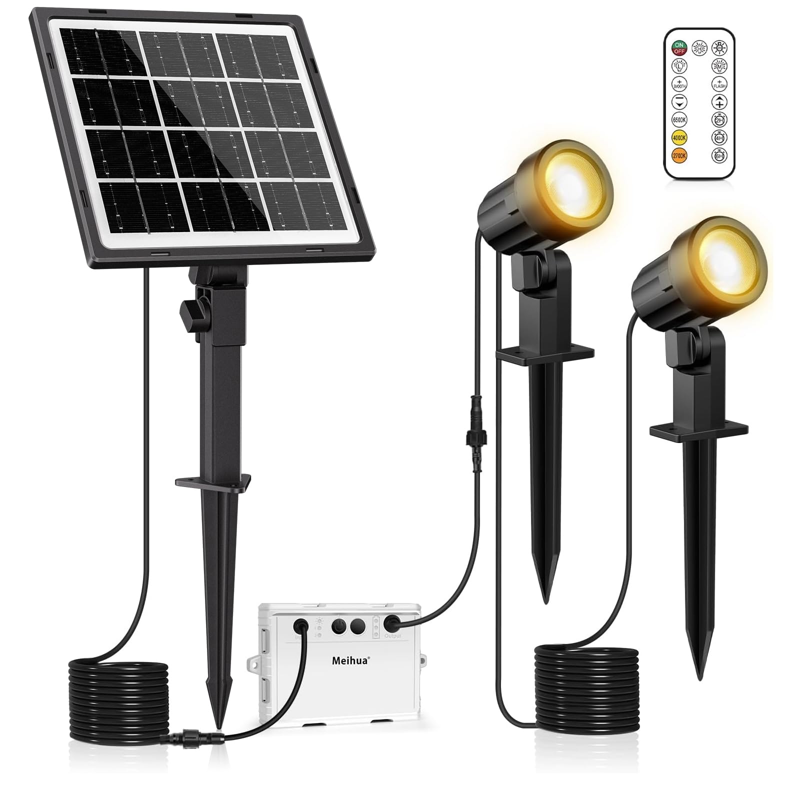 MEIHUA Solar Spotlights Outdoor, 2 in 1, 2700K/4000K/6500K, 3 Brightness, IP66 Waterproof, Multicolor, Model MH
