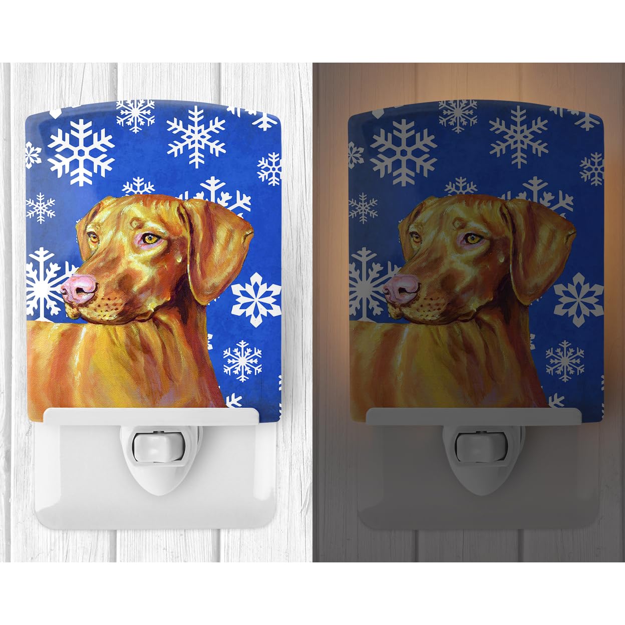 Carolines Treasures Ceramic Night Light, LH9280CNL, 6x4x3in, Vizsla, Holiday Winter Snowflakes, UL-Certified, Multicolor