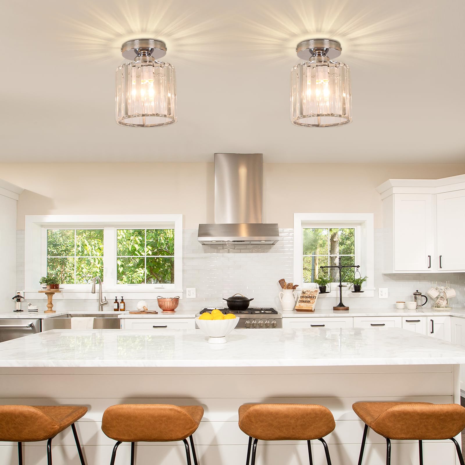 Frixchur Small Chrome Crystal Chandelier Ceiling Light Semi Flush For Hallway, Kitchen, Dining Room