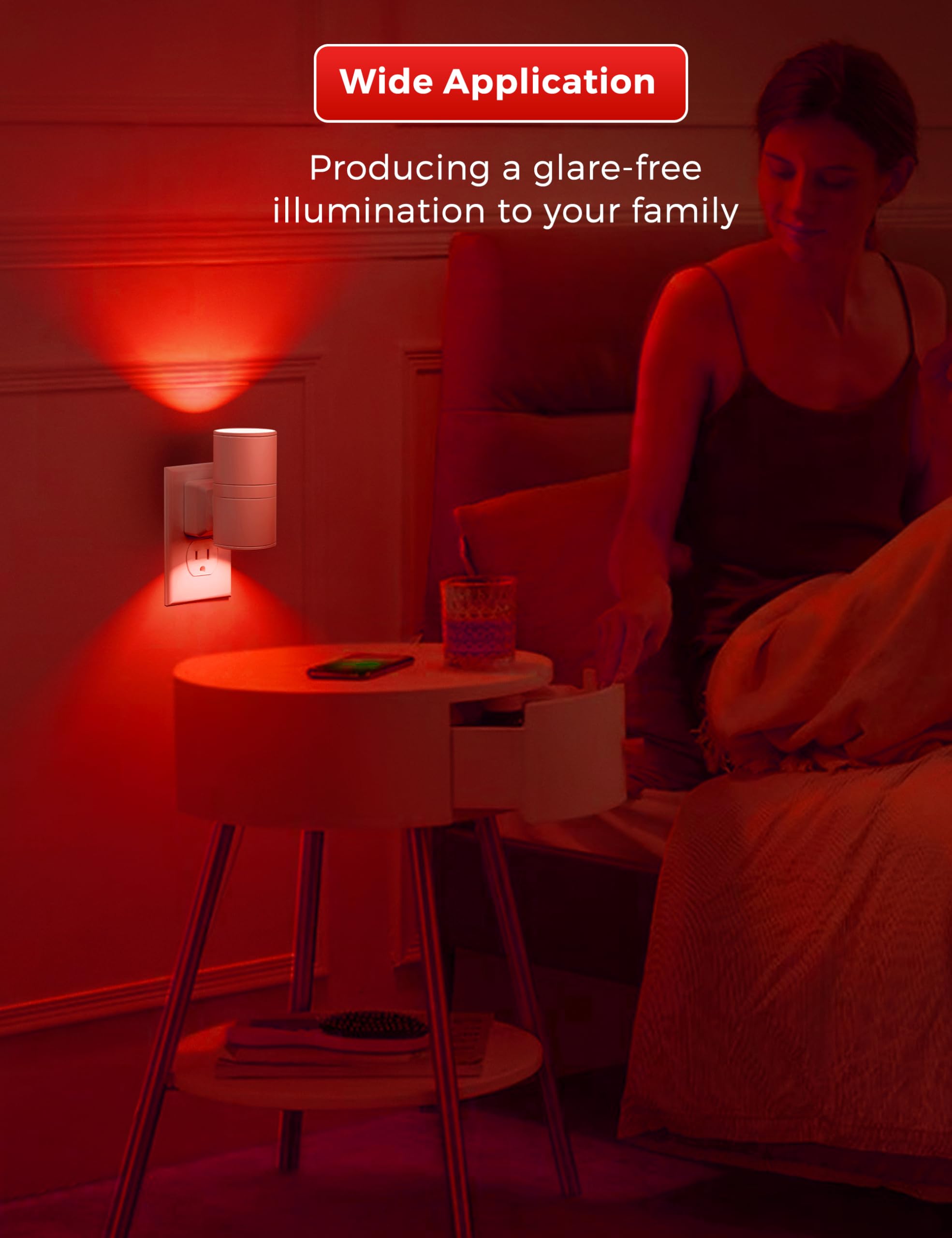 L LOHAS LED Night Light, Red Dimmable Plug-in Light Sensor, 2 Pack, Plastic - GY-063-RE-WH-US-2, Ideal for Bedroom & Holiday Decor