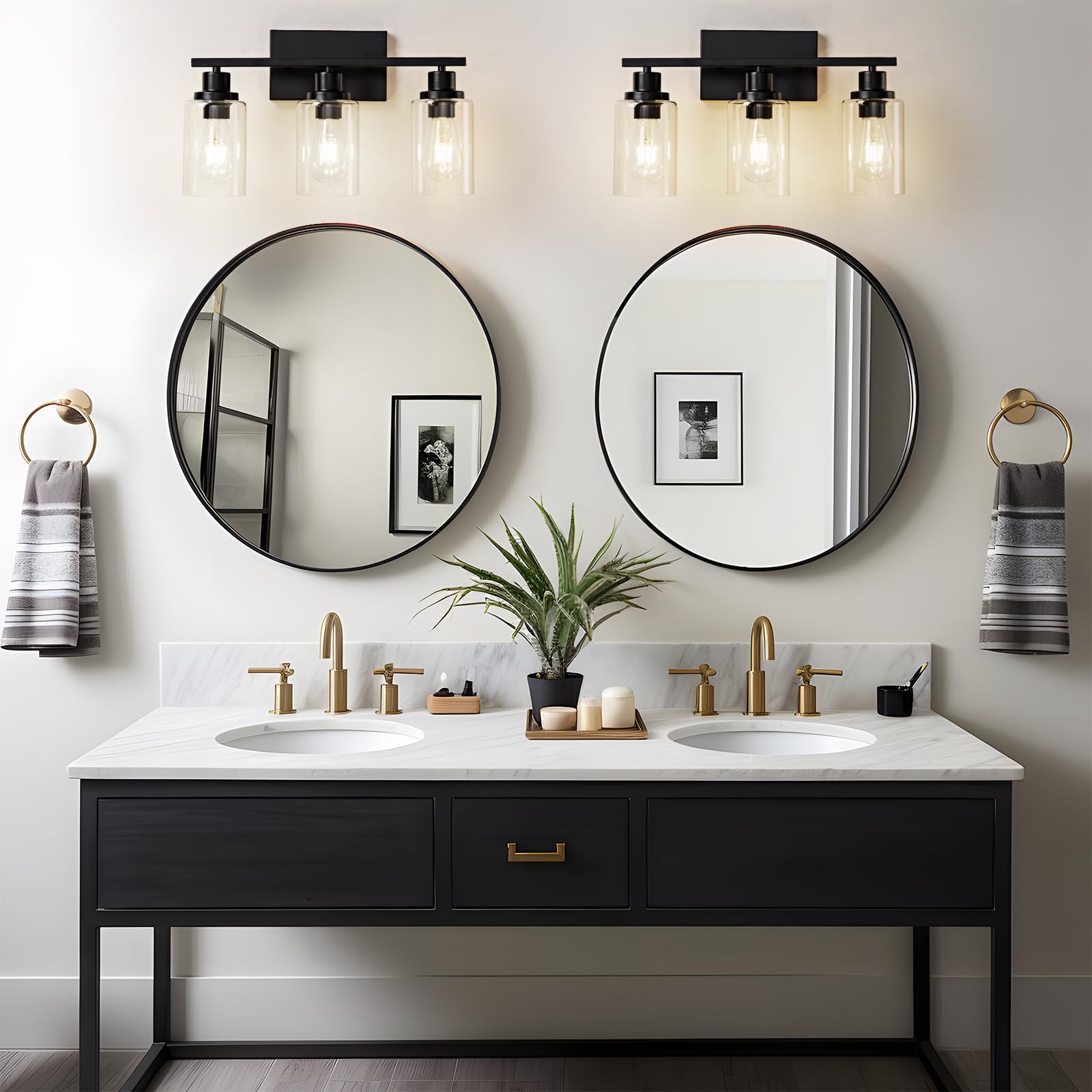 Hccz 3 Light Bathroom Light Fixtures Black Vanity Light Over Mirror Modern Farmhouse Wall Lighting Sconces Rustic Industrial Wal