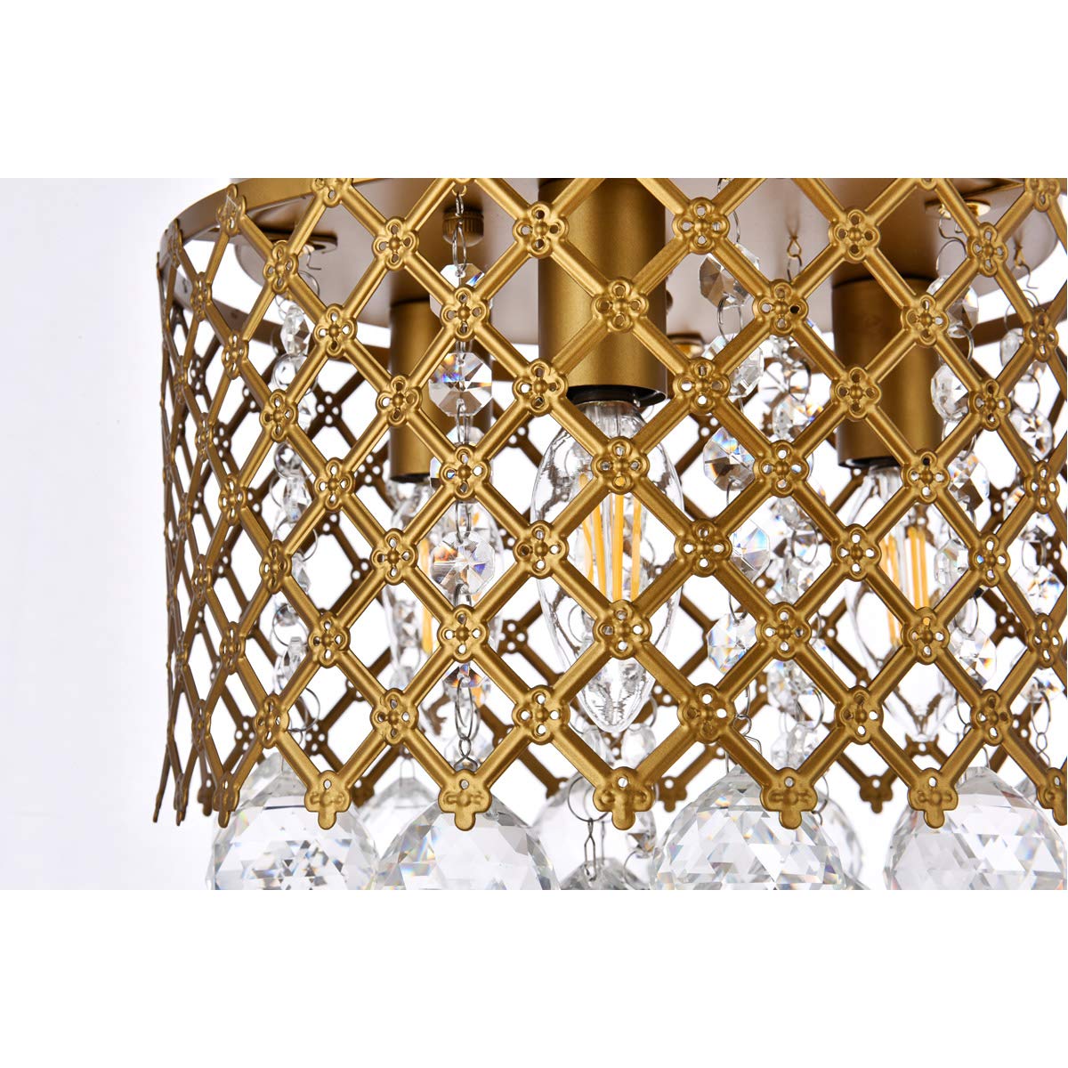 Elegant Lighting Living District Tully 3-Light Contemporary Metal Flush Mount in Brass and Clear