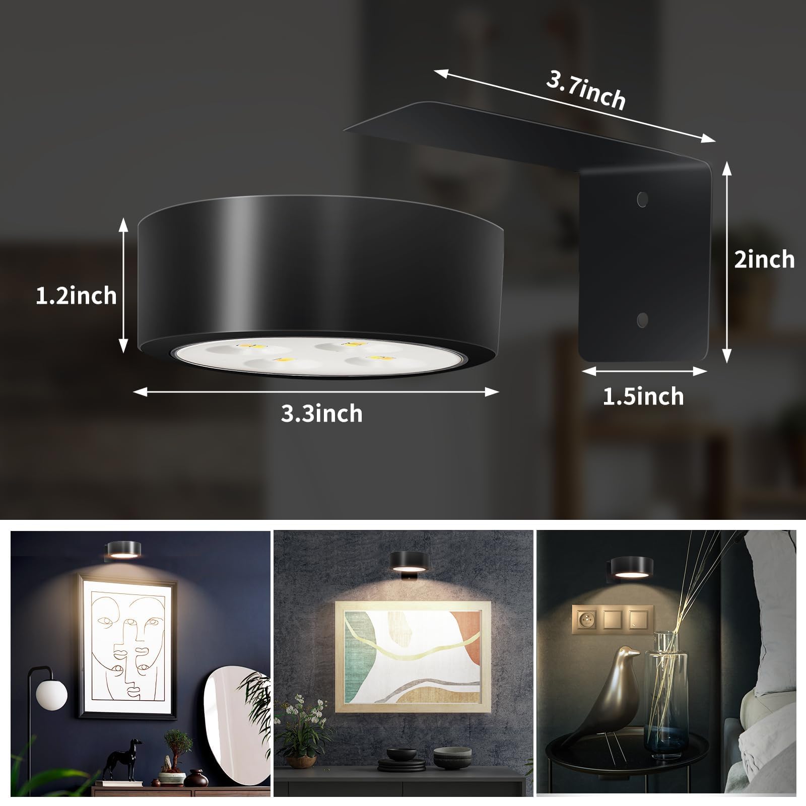 Ttq 4Pcs Magnetic Picture Lights Batteries Operated Painting Light With Telecontrol And Dimmable Timer,Black Art Display Light Wireless Walls Decor Puck Lights For Picture Frame Artworking Portraits