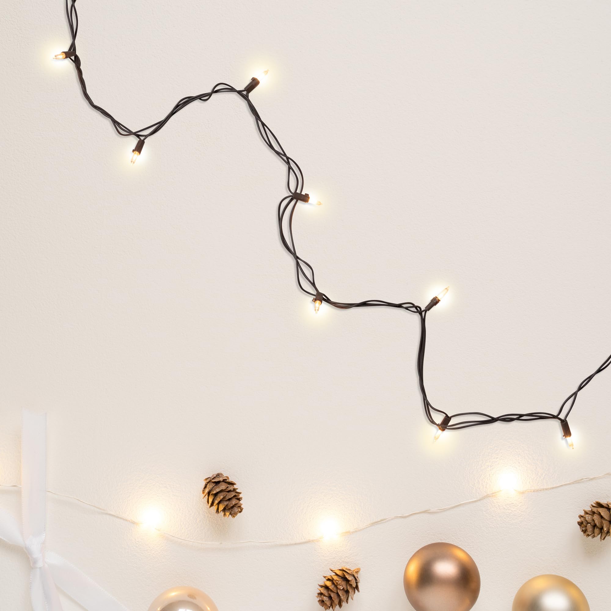 Mini Christmas Light Set - Clear - 4' Brown Wire - 10Ct