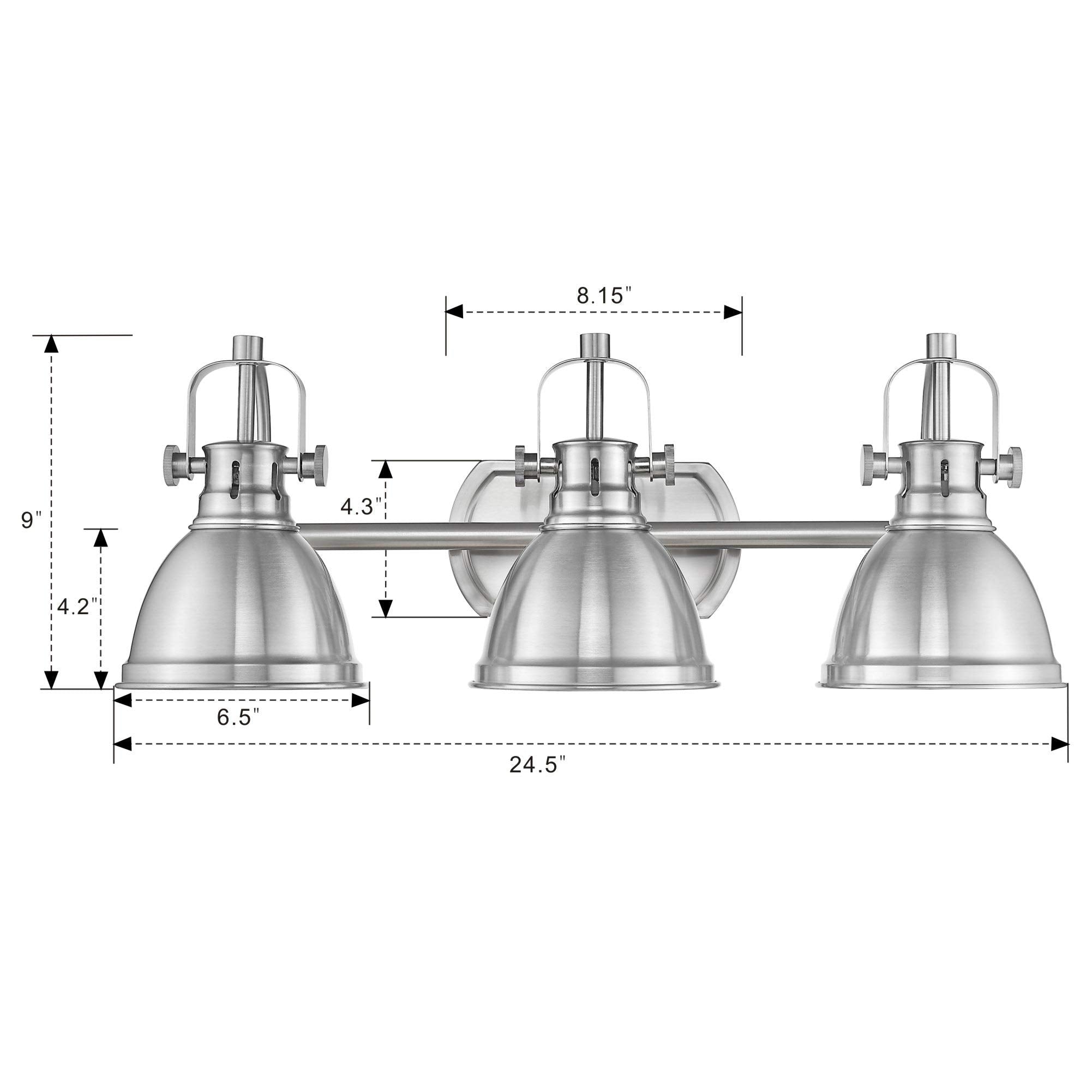Emliviar 3-Light Bathroom Vanity Light Fixture, Brushed Nickel Finish With Metal Shade, 4054S