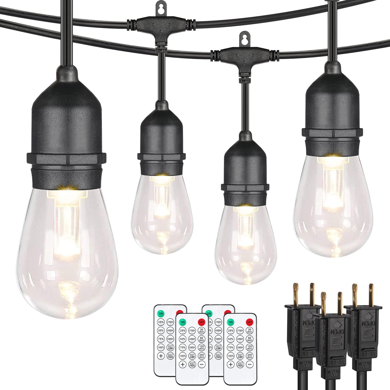 Mlambert 144Ft(3x48ft) 3-Color in 1 48Ft Remote LED Dimmable Outdoor String Lights, Plug-in 2700K/4000K/5000K Waterproof Light f