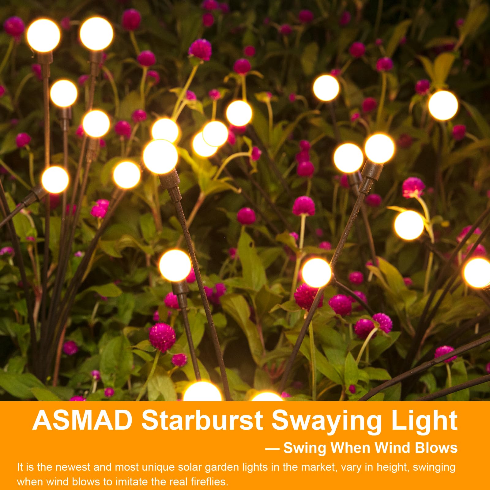 Solar Garden Lights, Asmad 4 Pack 32 Led Solar Outdoor Lights, Outdoor Decorations Lights, Solar Swaying Lights, Firefly Lights For Patio Pathway Outdoor Decor, Big Bulb Solar Swaying Lights