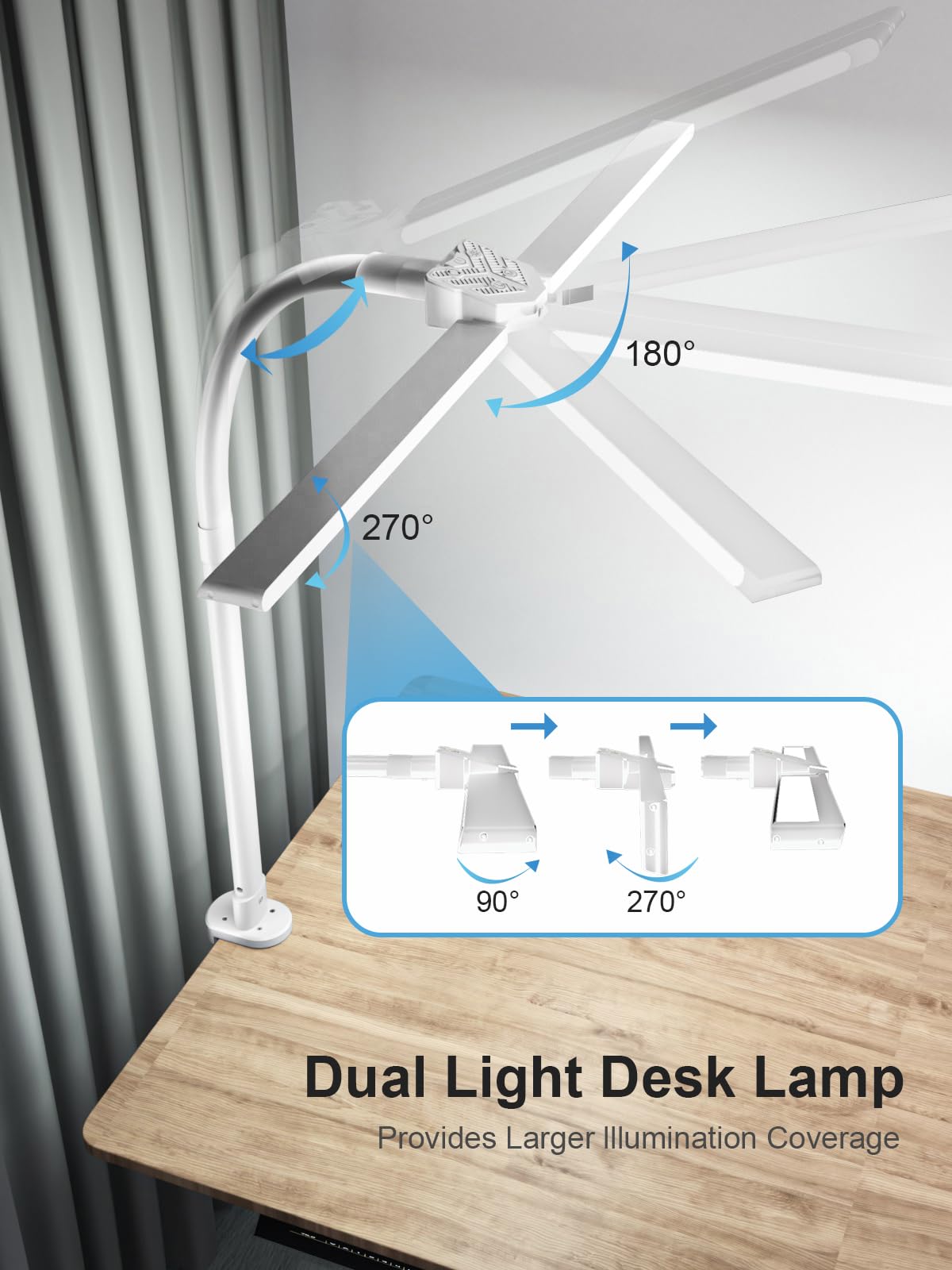 Radlfut Double Swing Arm Desk Lamp - White Architect Lamp With Clamp For Home Office, Crafting - 24W Bright Rotatable Tempering