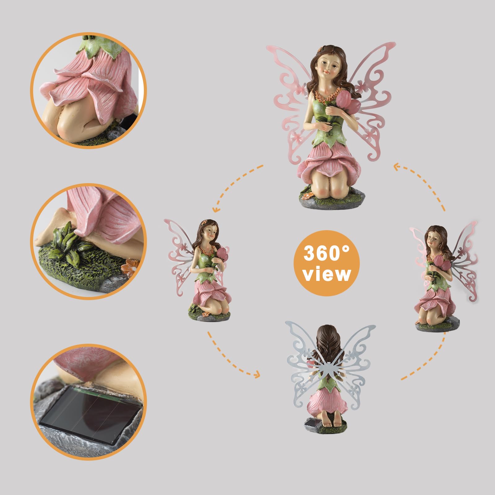 Suyorpe Garden Fairy Decor,Solar Outdoor Statues, Fairy Garden Accessories, Fairy Figurine For Outside Garden Gifts,Resin Ornaments For Patio Yard Lawn,Size8.35 X 4.92 X 10.82 Inches