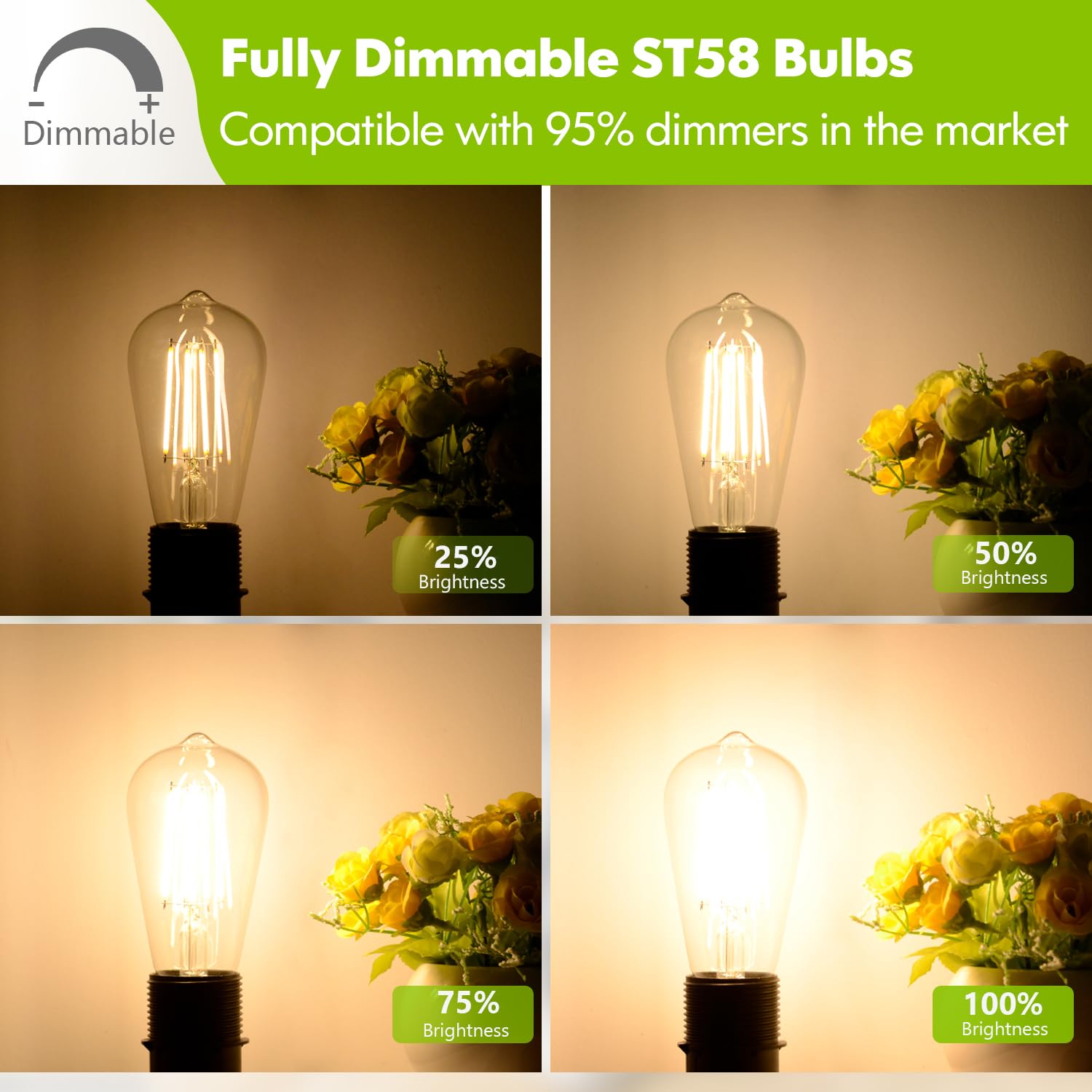 Kondras Dimmable Led Bulbs, 7W 900Lumens High Brightness, 60W Incandescent Equivalent Bulbs, 3000K Soft White, St58 Antique Fila