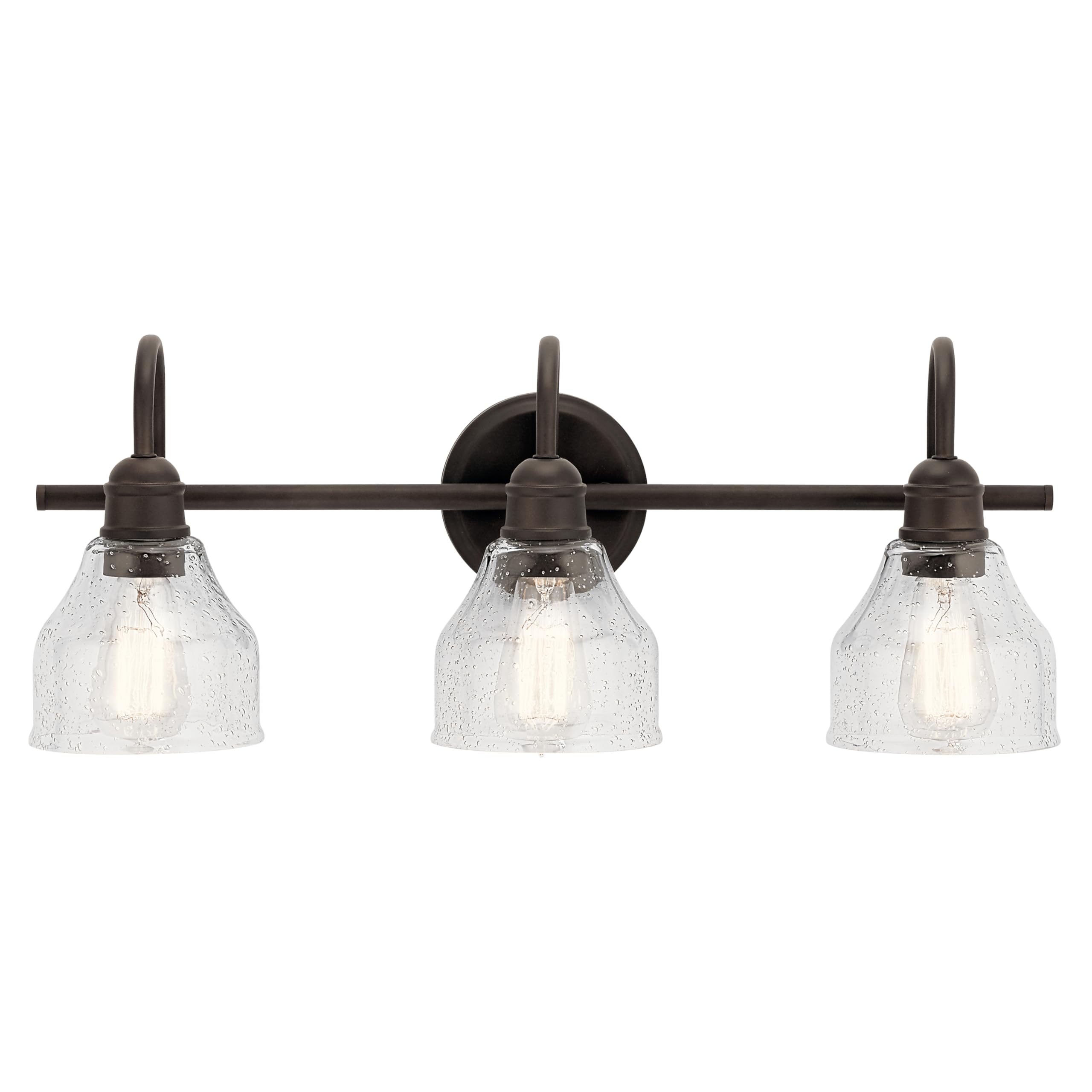Kichler Avery 24 3 Light Bathroom Vanity Light in Olde Bronze, Vintage Bathroom Wall Mount Fixture with Clear Seeded Glass, (24 