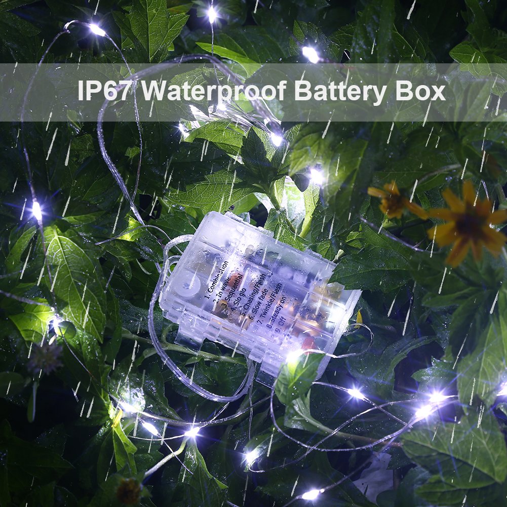 GDEALER Fairy Lights 20 Ft 60 LED Battery Operated Waterproof Twinkle Lights 2 Pack White TS03