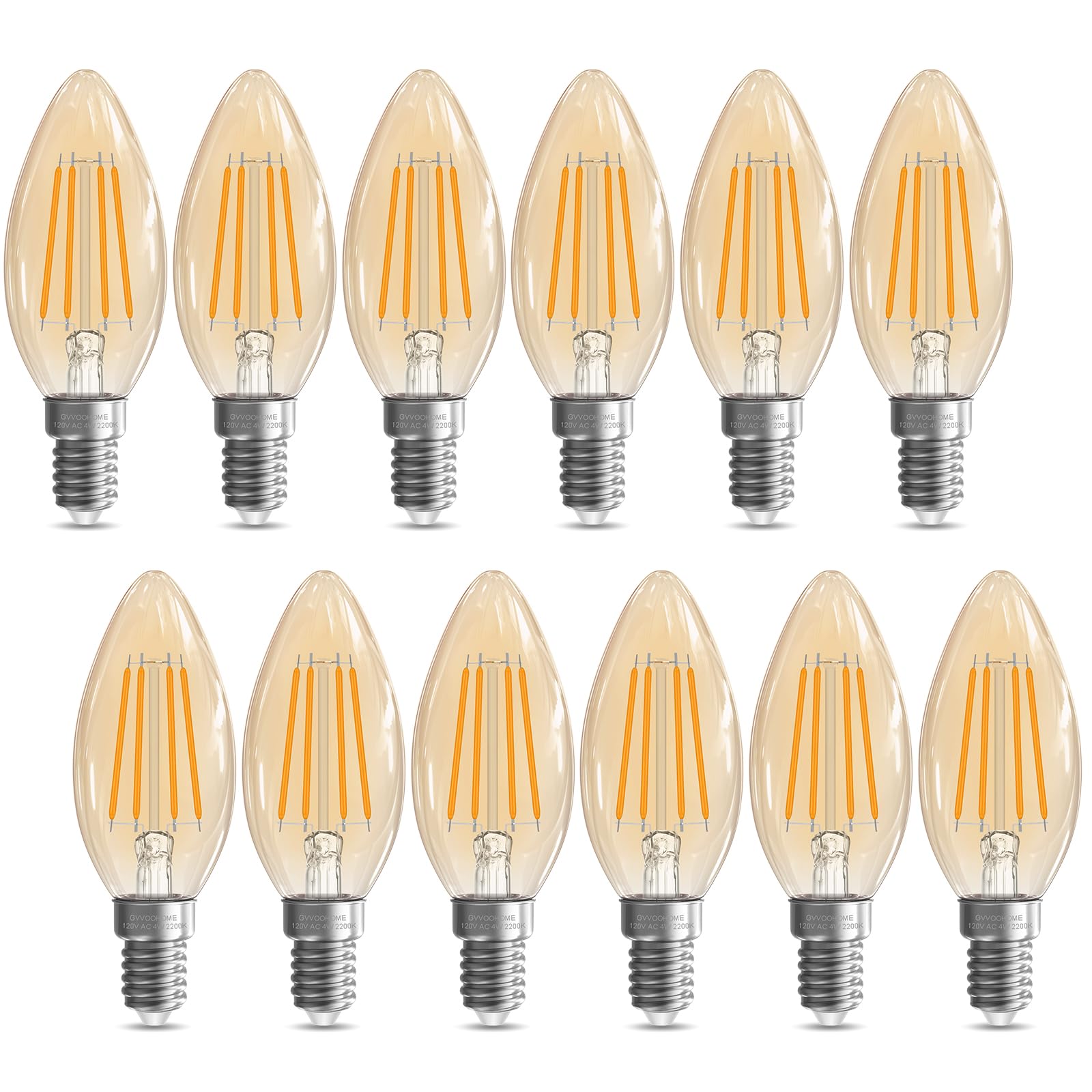 Gvvoohome E12 Candelabra Bulb 40 Watt, B10 Candle Light Bulbs E12 Led Bulb Non-Dimmable Chandelier Light Bulbs, 2200K Amber Warm