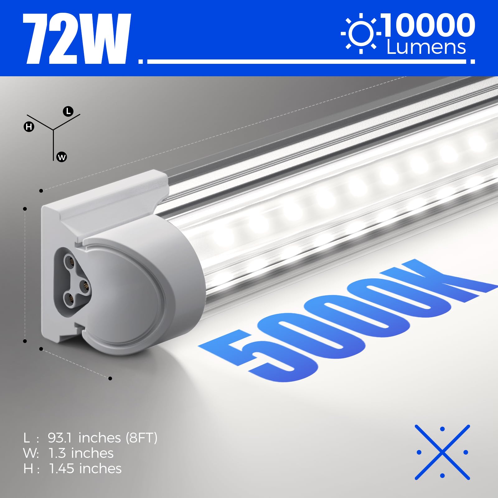 Barrina 8FT LED Shop Lights Fixture, 72W 10000lm, Daylight White, V Shape, 6 Packs